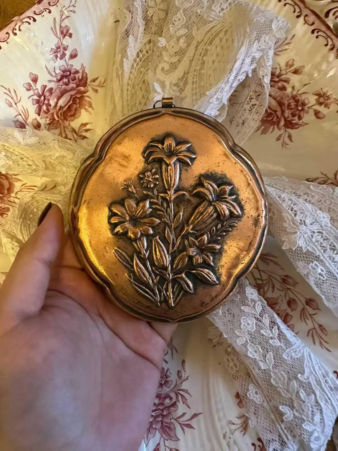 French 1930s Copper Mould — Rare Lily Bouquet, Unique Piece