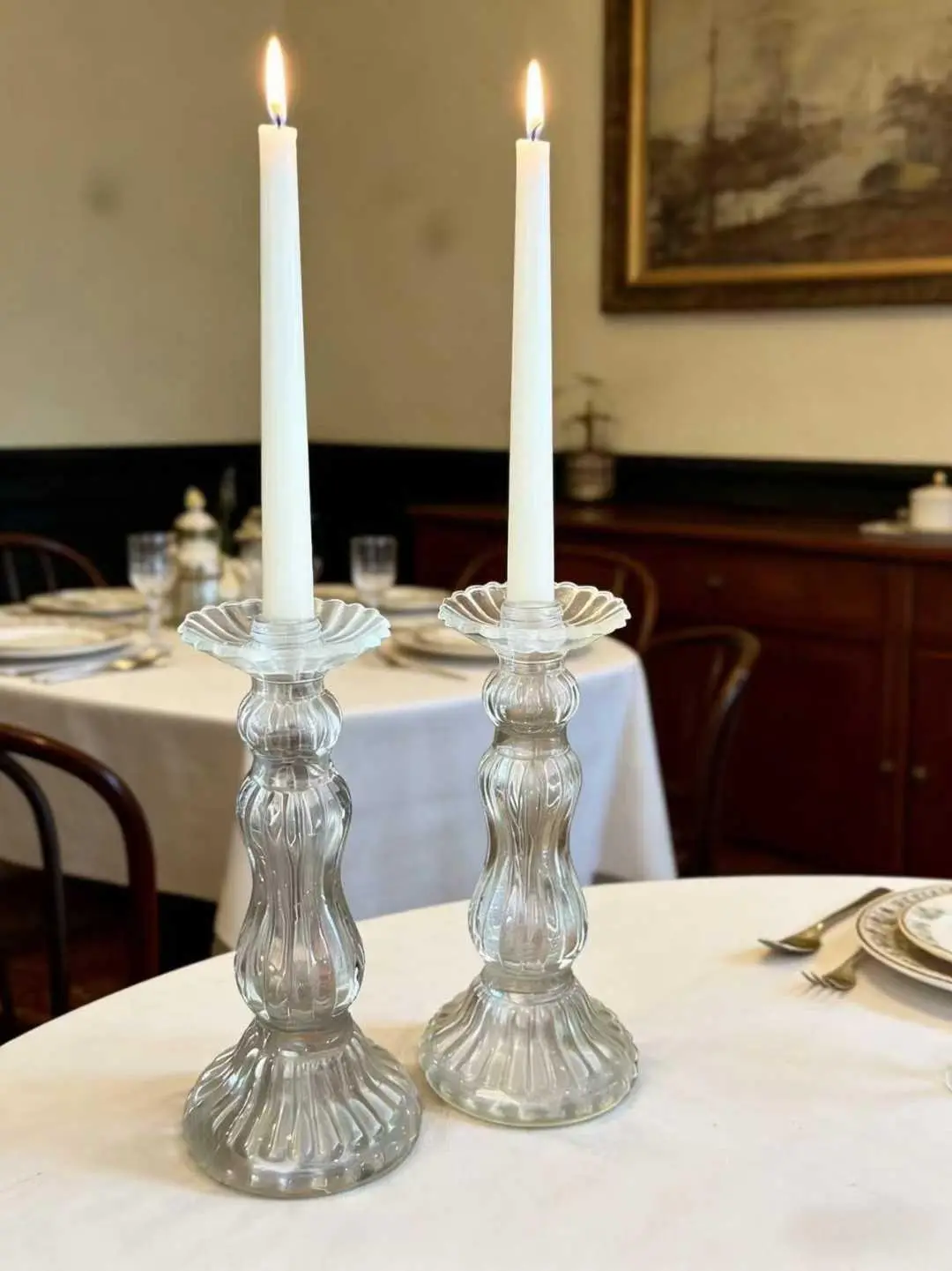 Vintage French Glass Candlestick, 24 cm