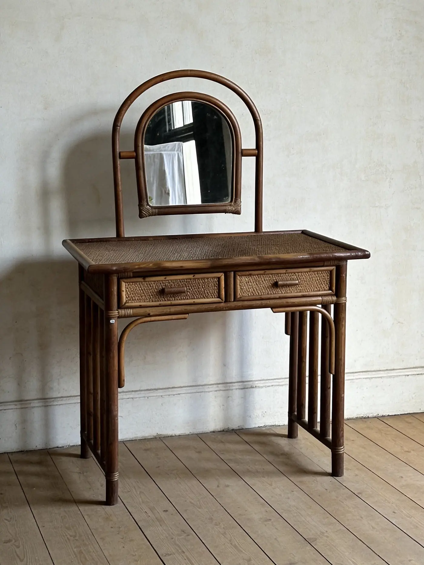 French Vintage Rattan Dressing Table