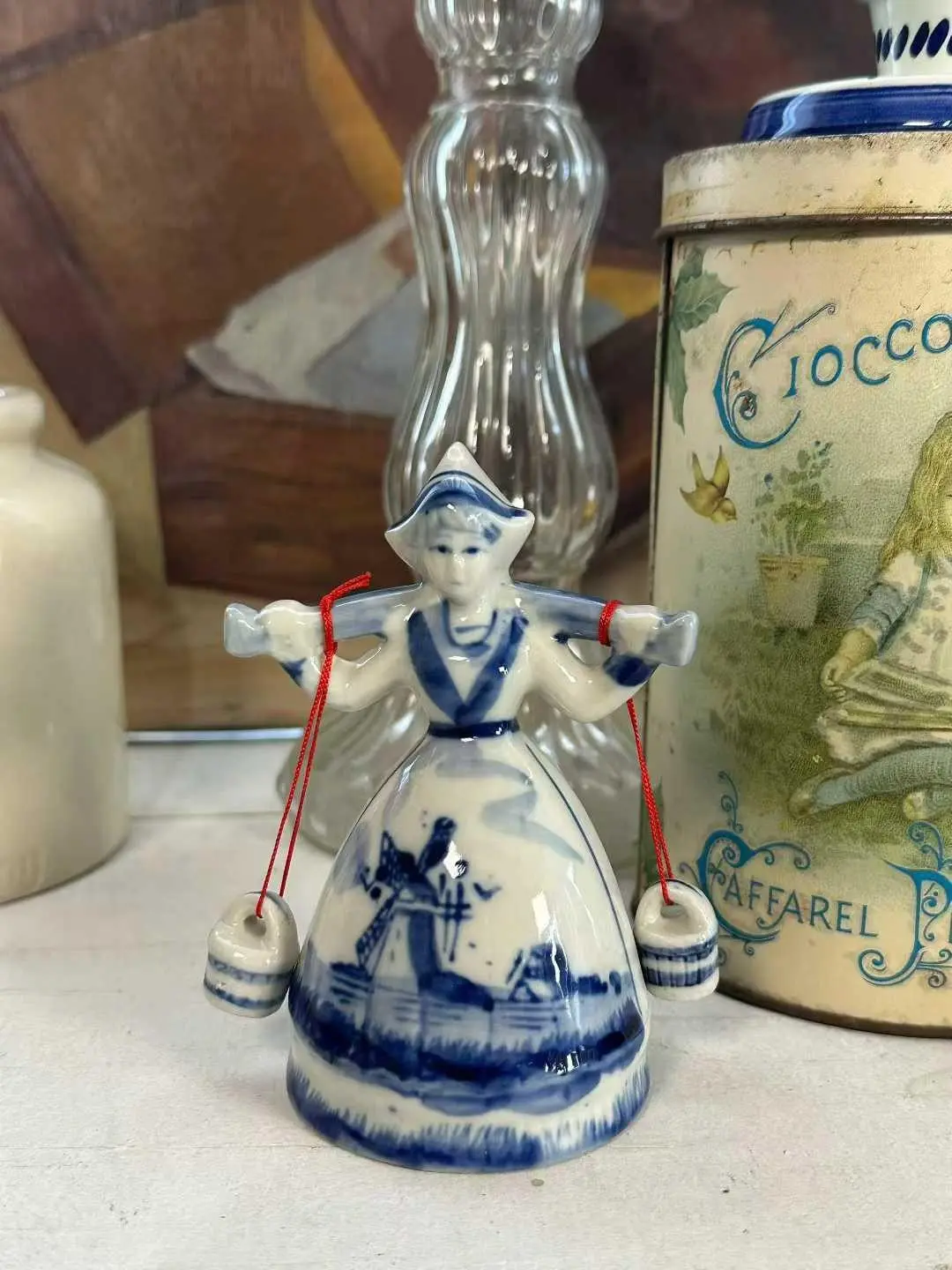 Vintage Dutch Delft Figural Ceramic Bell