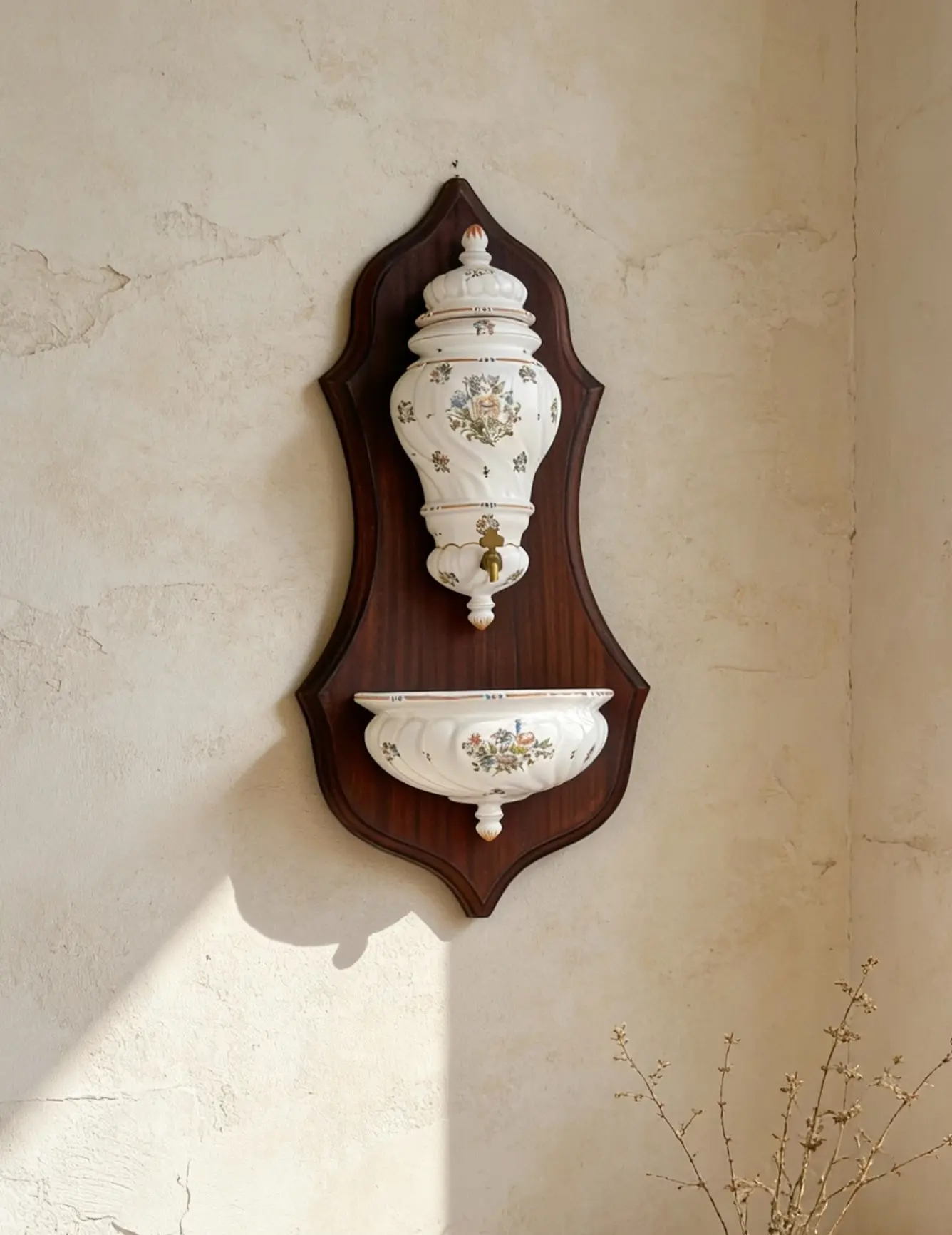 South French-Style Vintage Floral Wall-Mounted Wall Fountain, 75 × 37 cm
