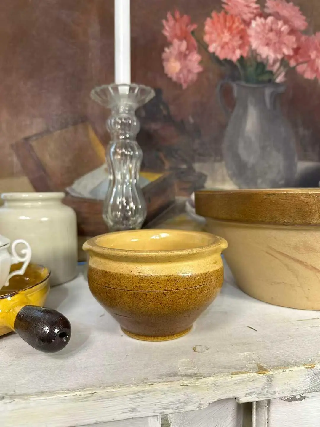 French Vintage Ceramic Bowl with 'Made in France' Base Stamp