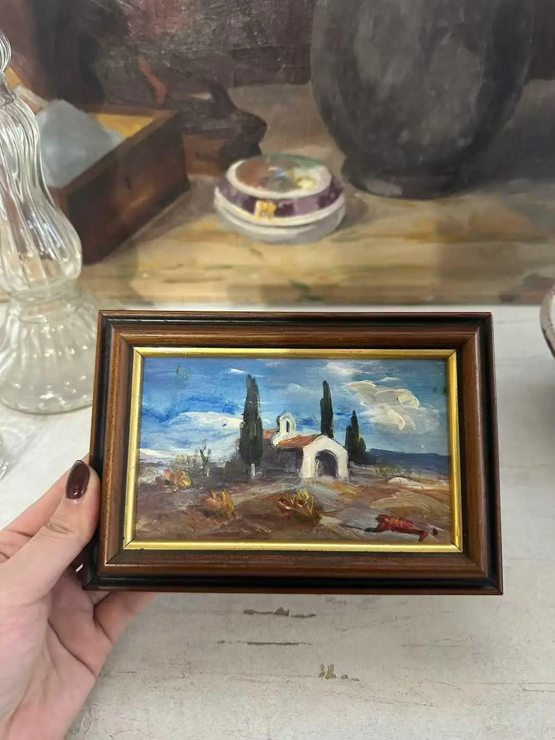 French Vintage Hand-Painted Fiberboard Decorative Panel