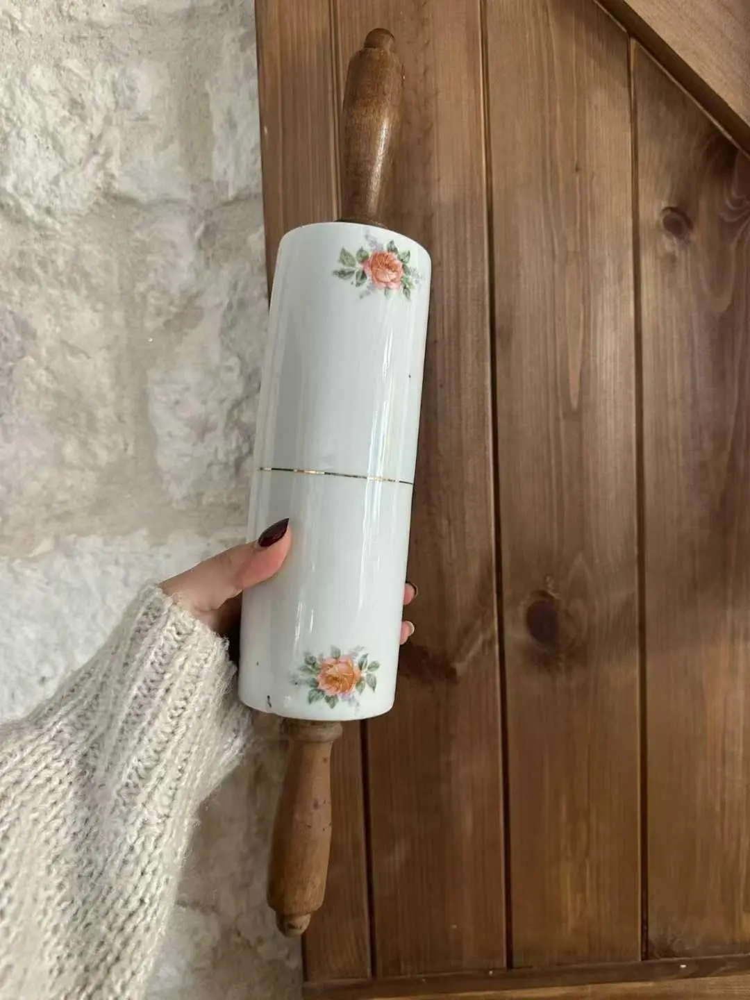 French Vintage Ceramic Rolling Pin, 43 cm