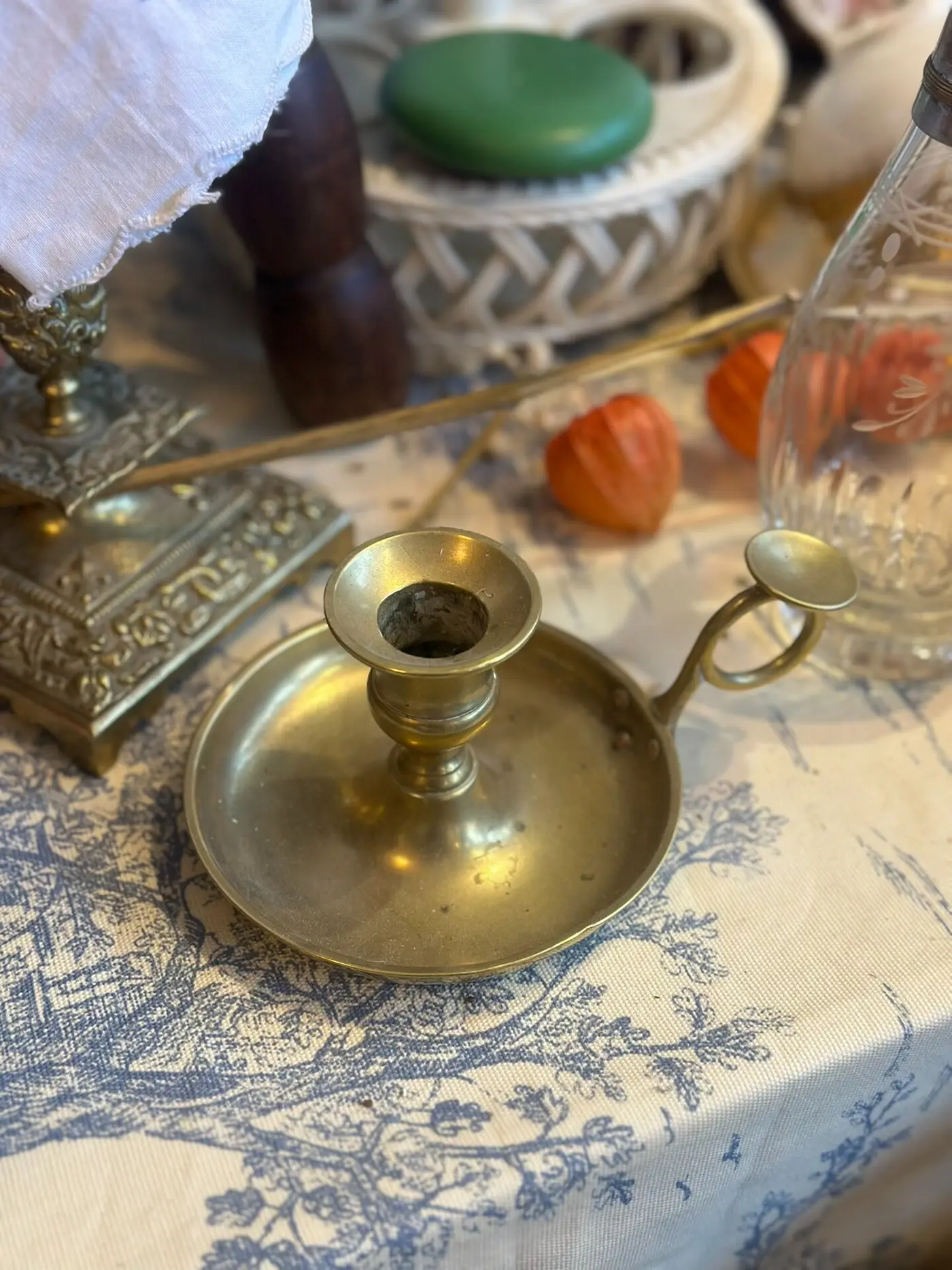 Antique French Brass Candlestick, Solid Weight