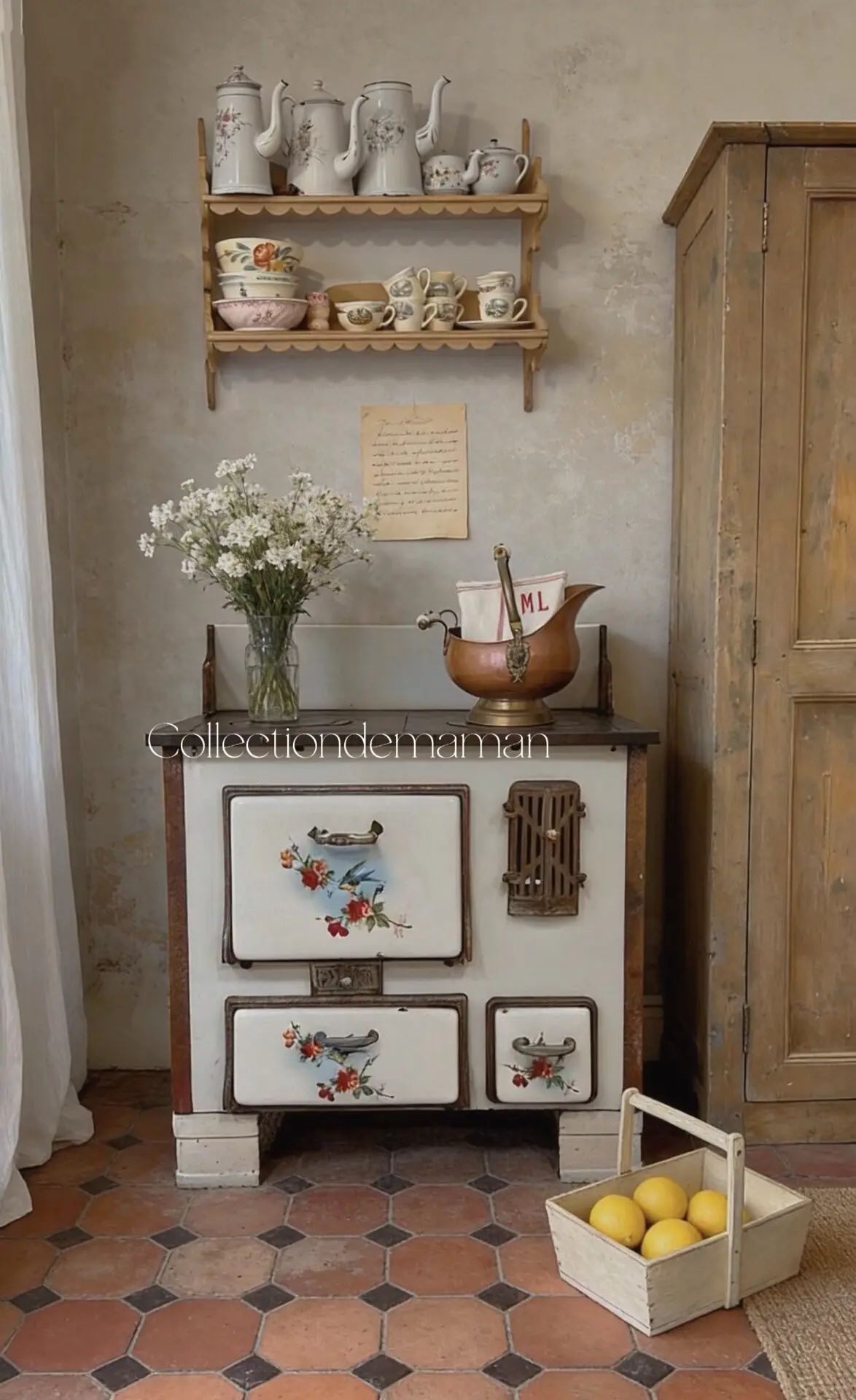 French Vintage One-Off Enamel Stove with Bird Motif