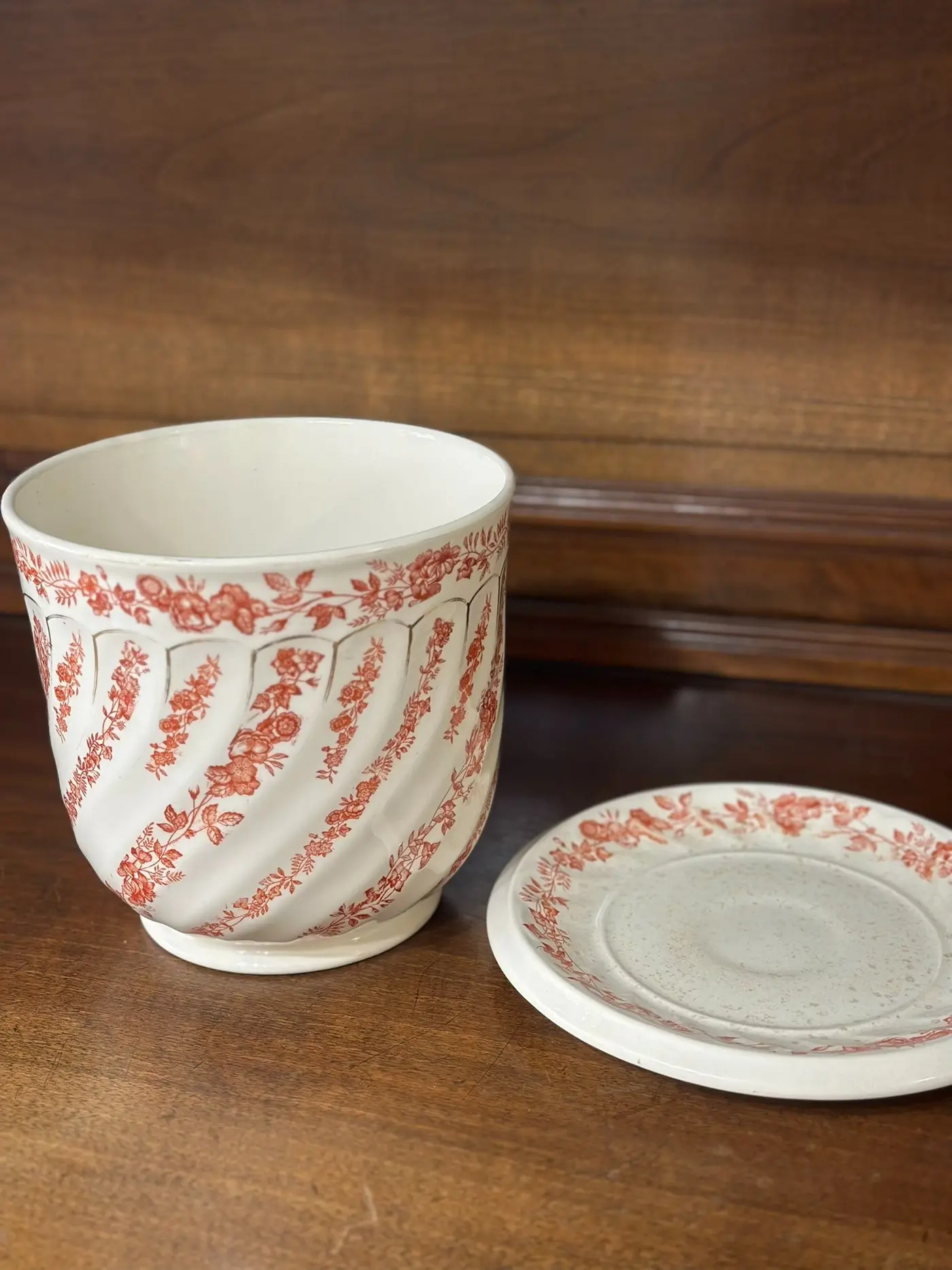 Antique Dutch Flower Pot with Drainage Hole and Saucer