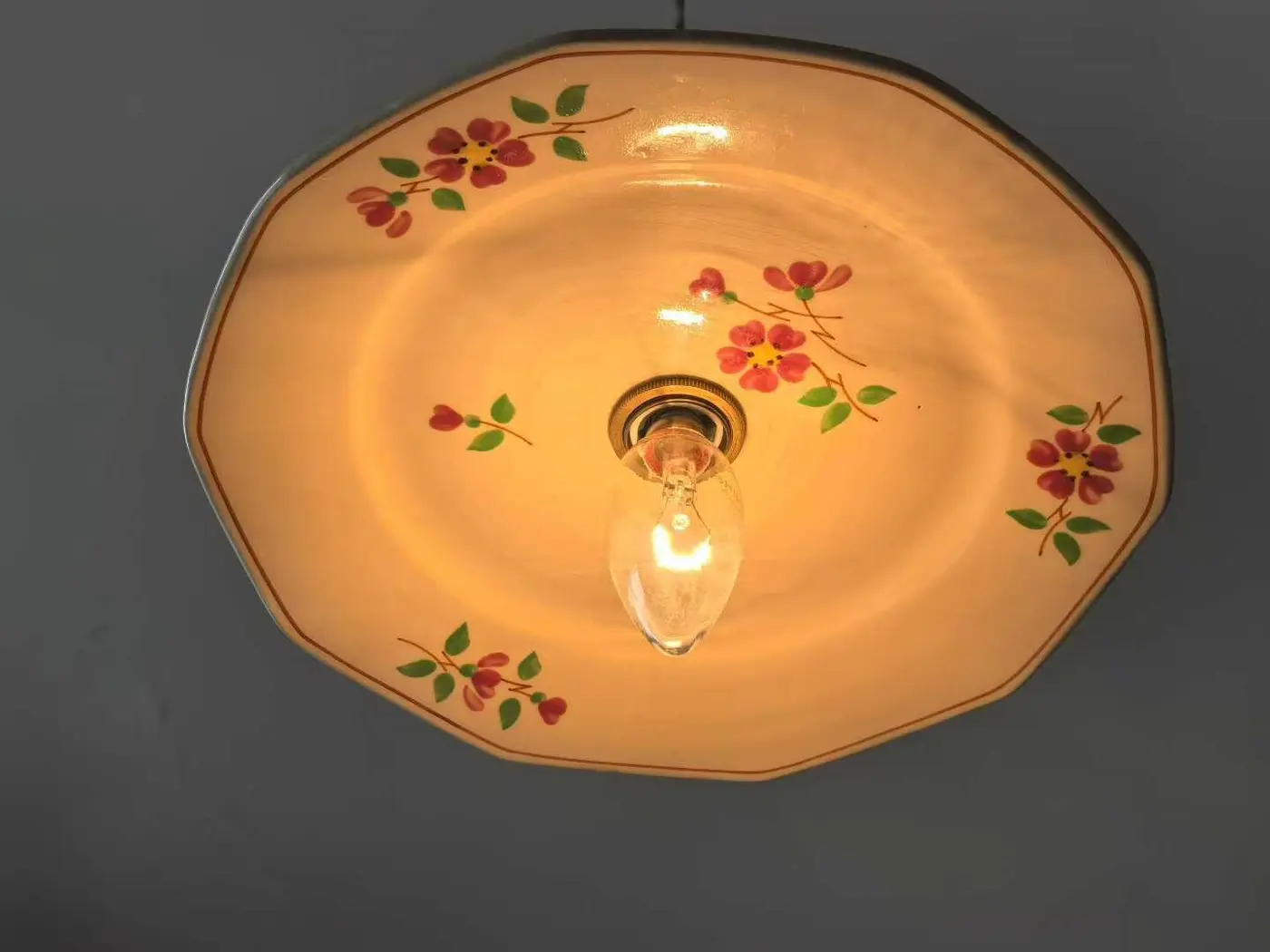French Vintage Plate Pendant Light, 25 cm Diameter