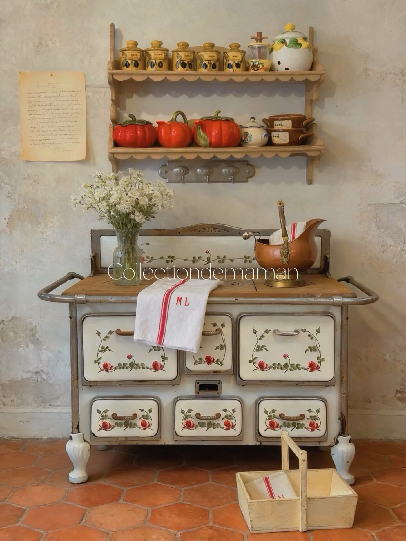 French Vintage Enamelled Cast-Iron Stove — Unique Decorative Piece