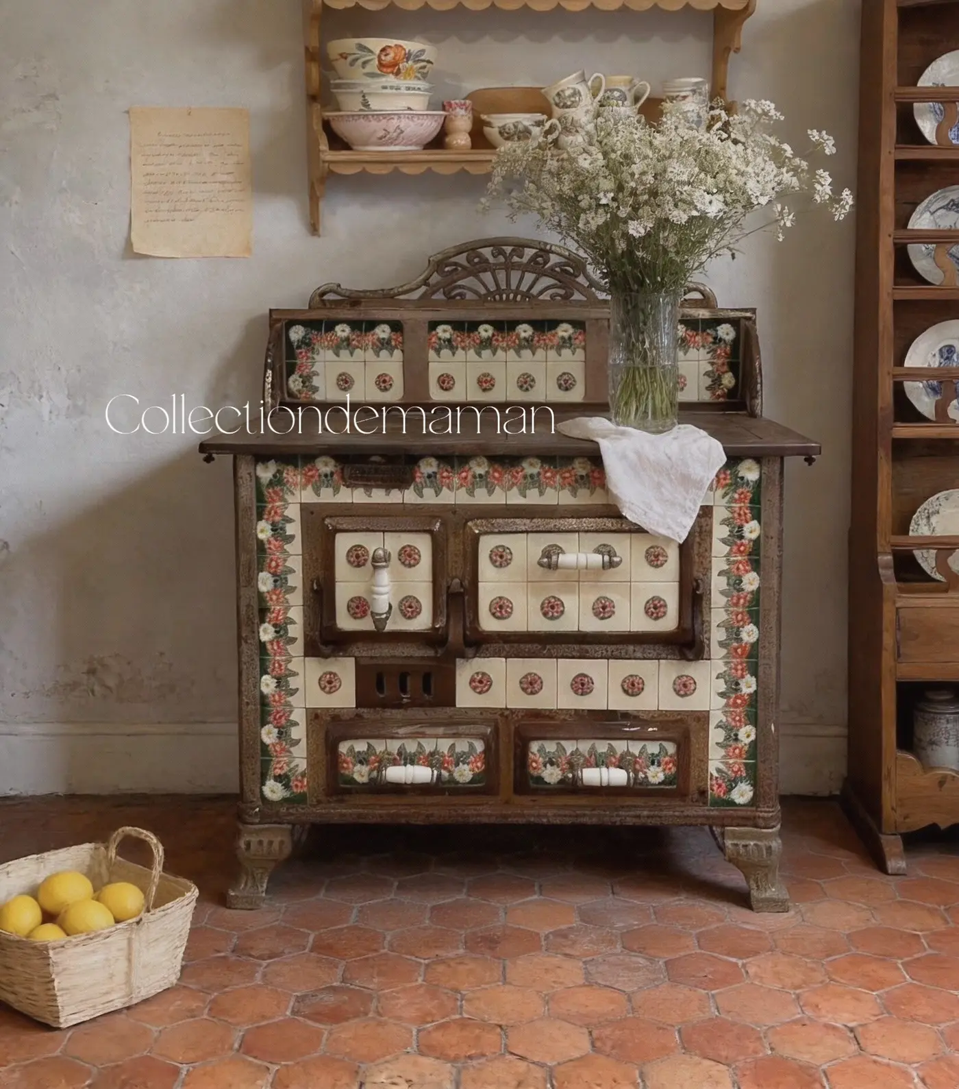 Unique French Vintage Enameled Stove