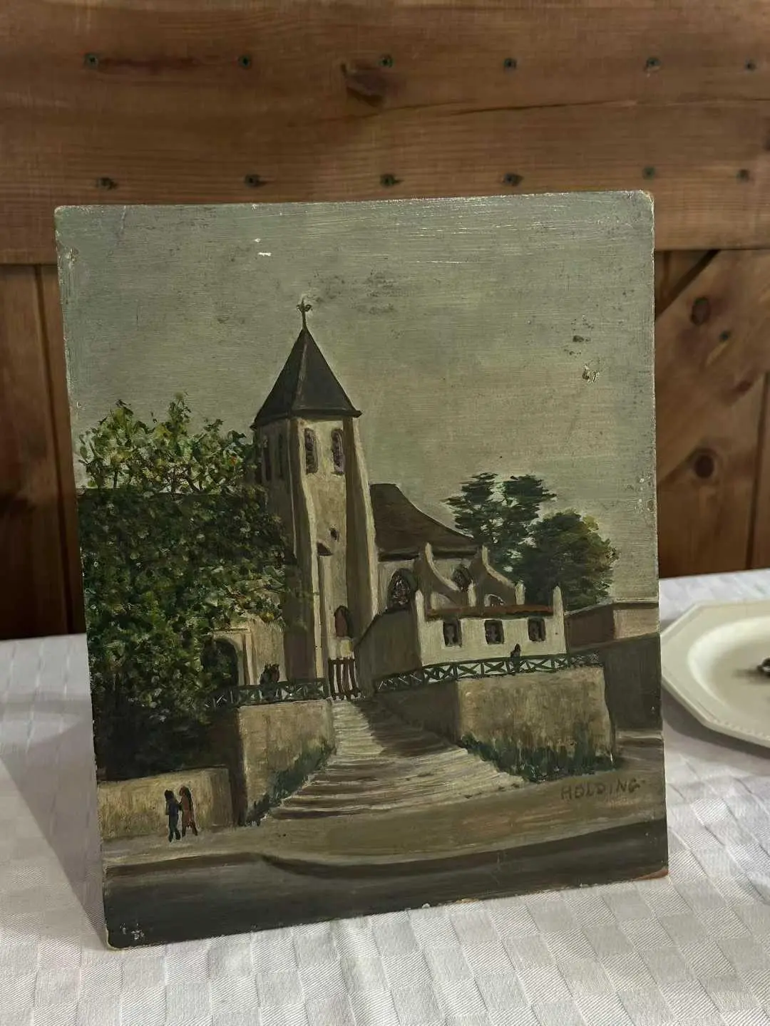 Signed French Vintage Oil Painting on Fiberboard, 27 x 22 cm