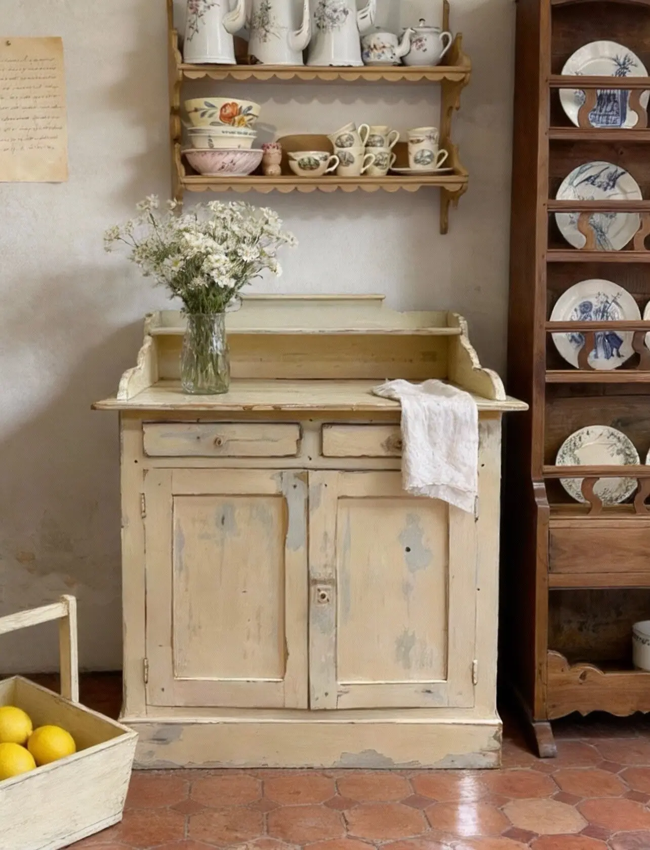 French Vintage Cream Country-Style Sideboard