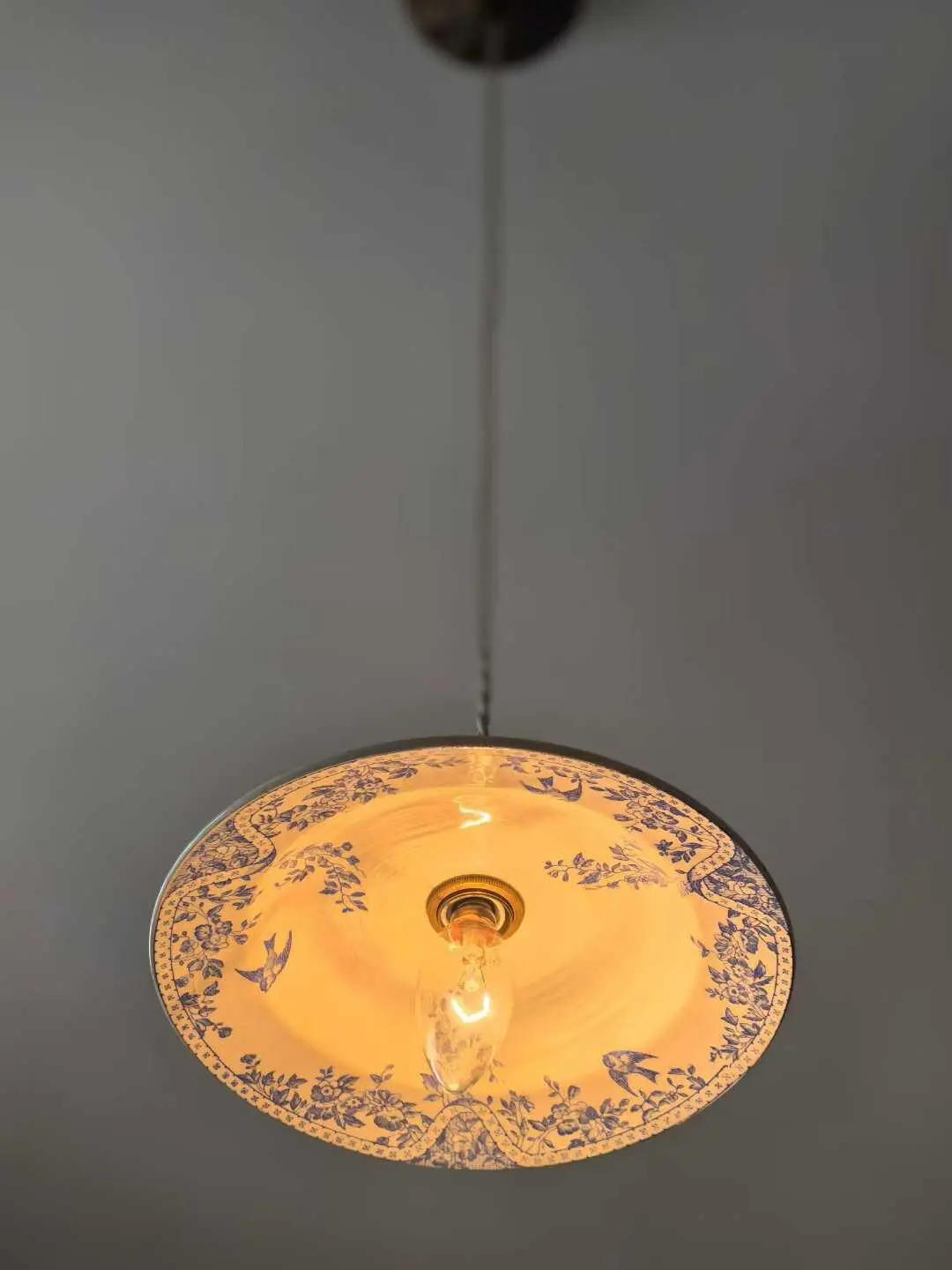 French Vintage Bluebird Plate Converted Chandelier — Diameter 22.7 cm