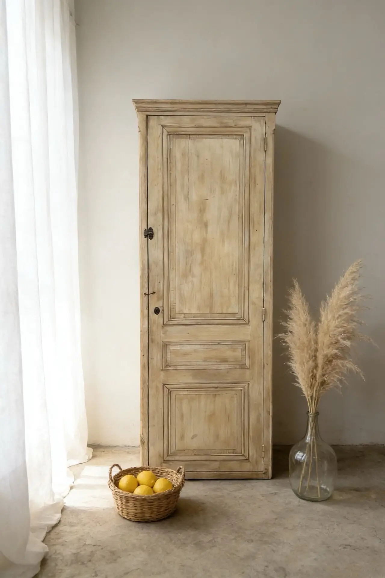 French Vintage Country-Style Pine Storage Cabinet