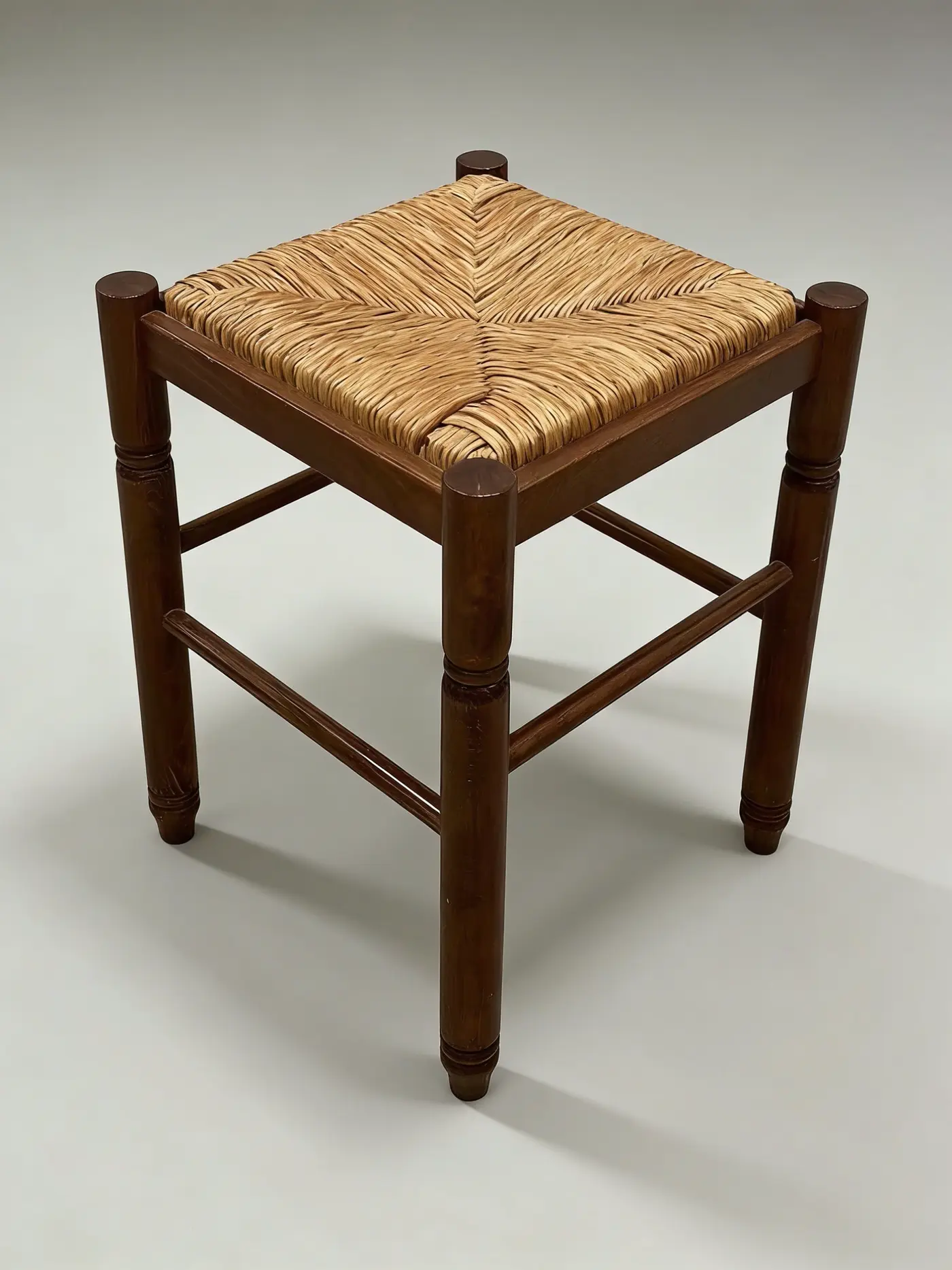 French Vintage Woven Rattan Square Stool