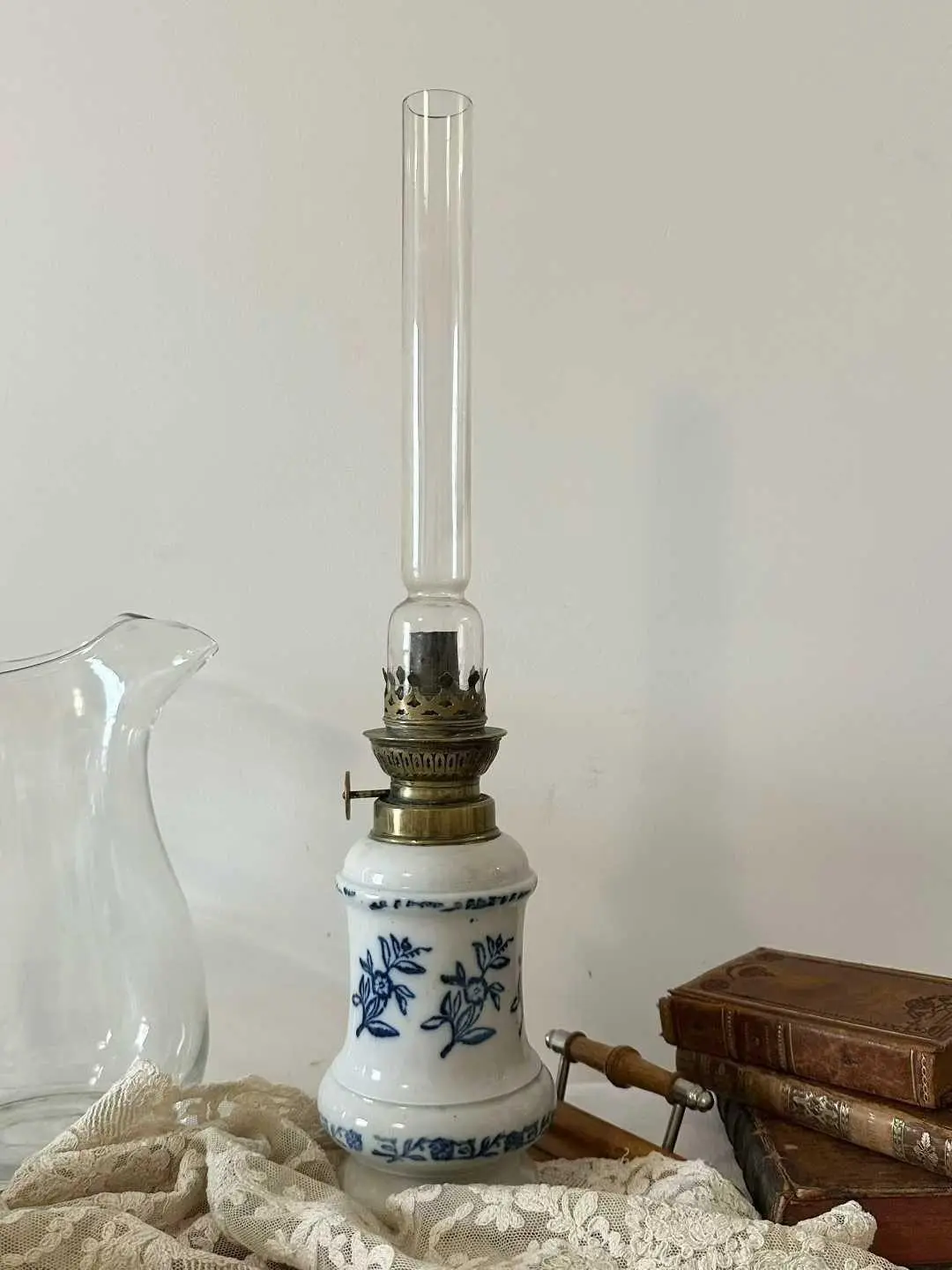 French Vintage Ceramic Oil Lamp with Saint-Uze Style Decoration
