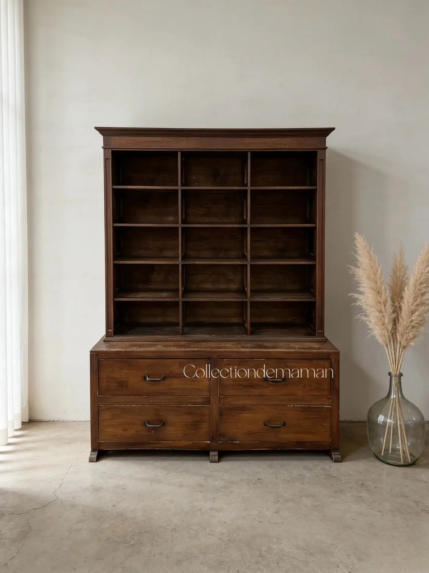French Vintage Solid Oak Display Cabinet
