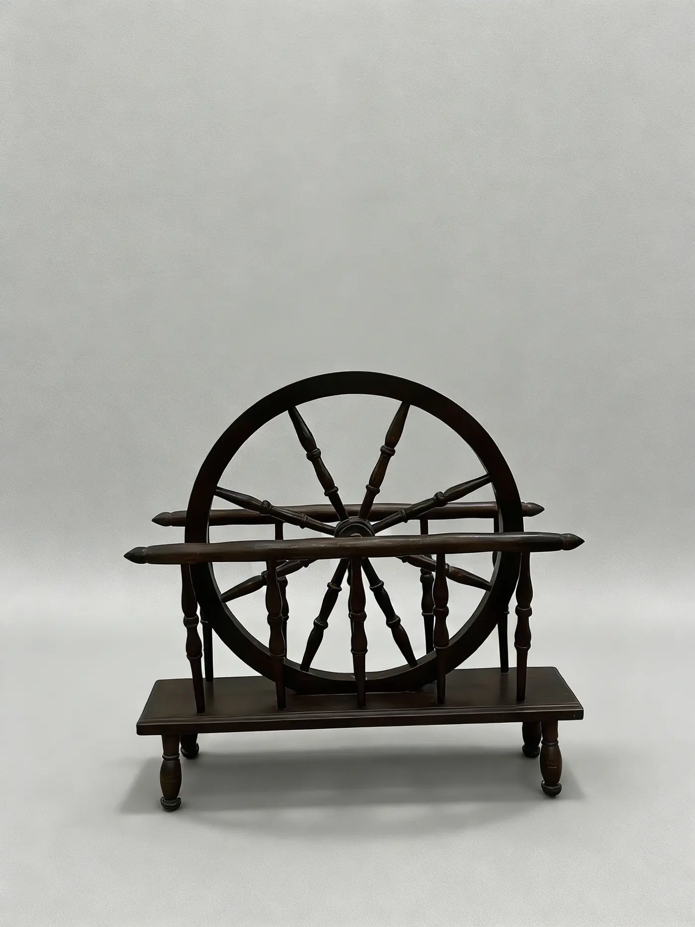 French Vintage Solid Oak Magazine Rack, Wheel Motif