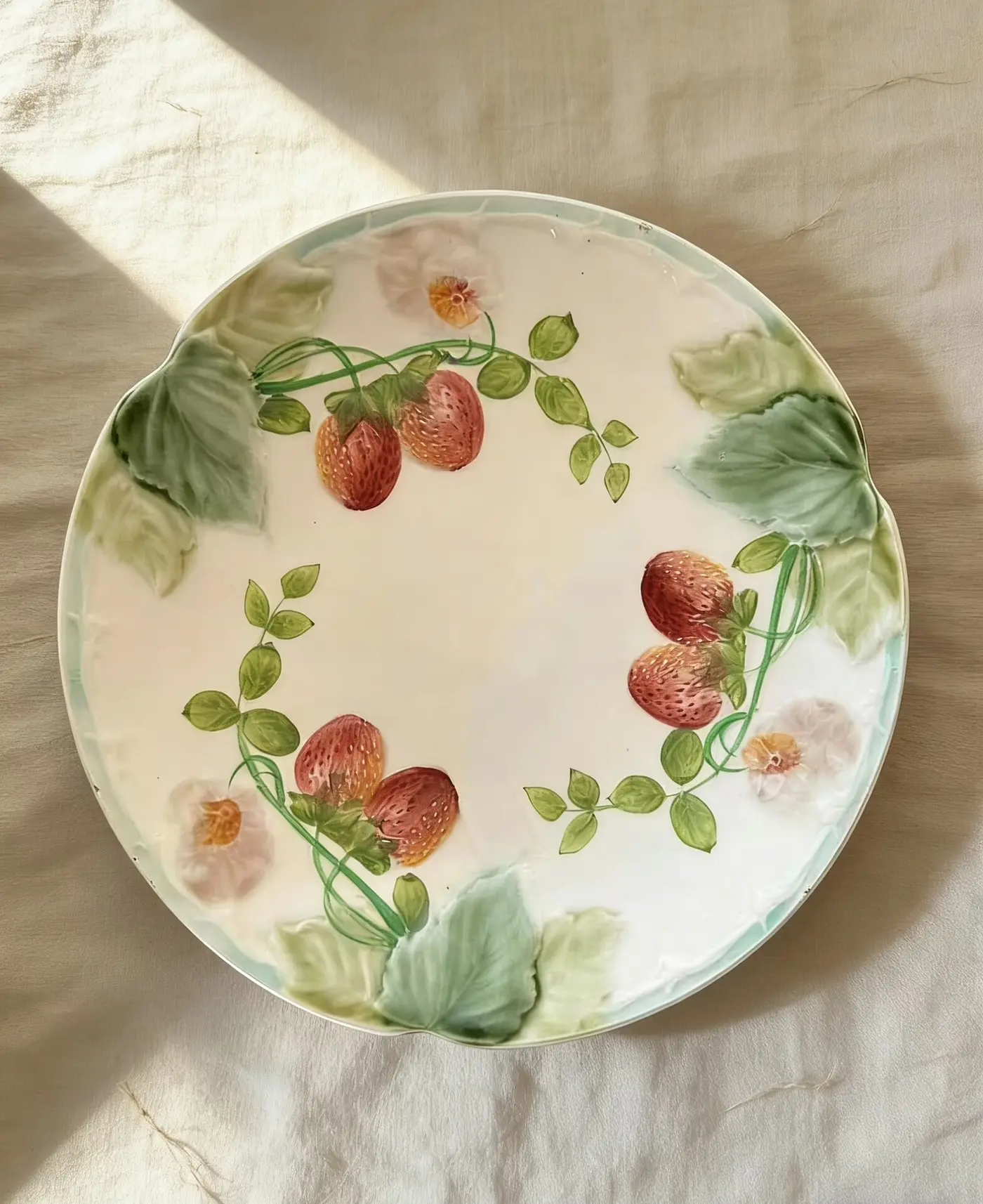 French Vintage Choisy-le-Roi Strawberry Relief Dessert Plate
