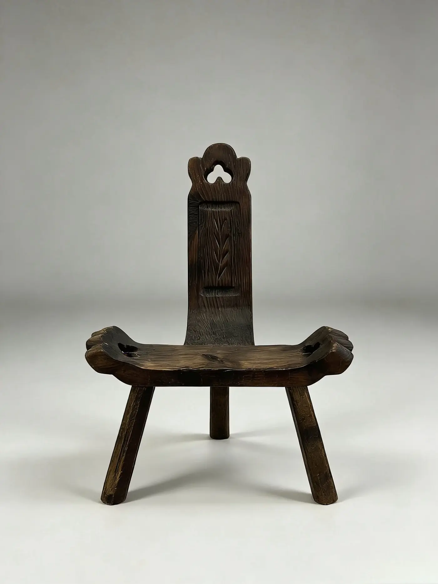 French Vintage Fauvist Oak Side Chair / Small Stool