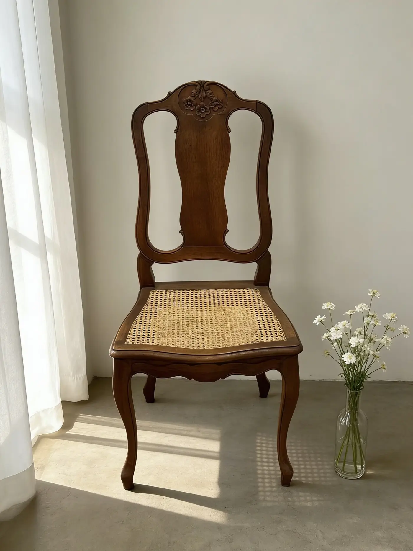 French Vintage Solid Wood Chair — Two Available