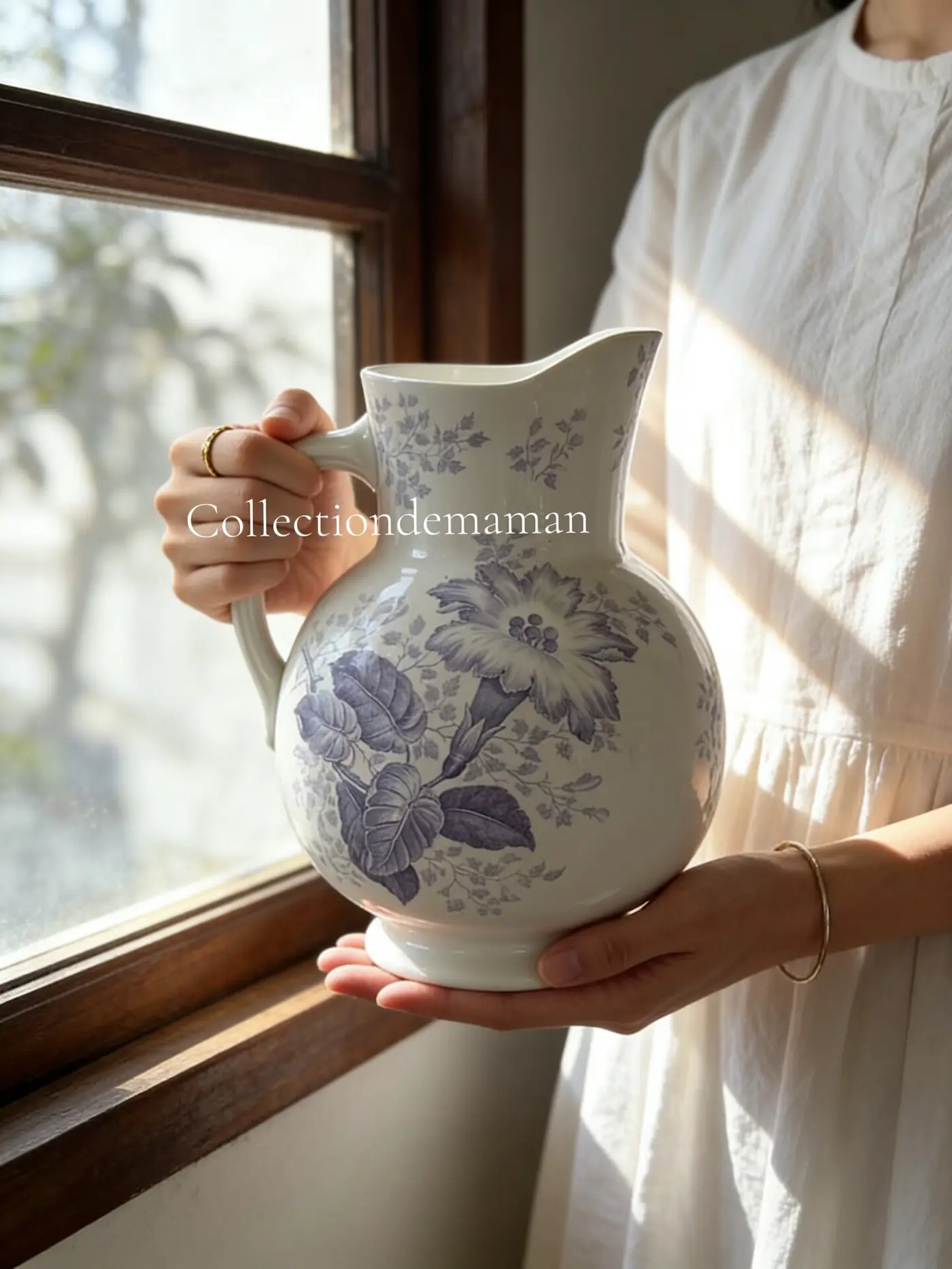 Dutch Antique Maastricht Rare Purple Hibiscus Water Jug, 27 cm