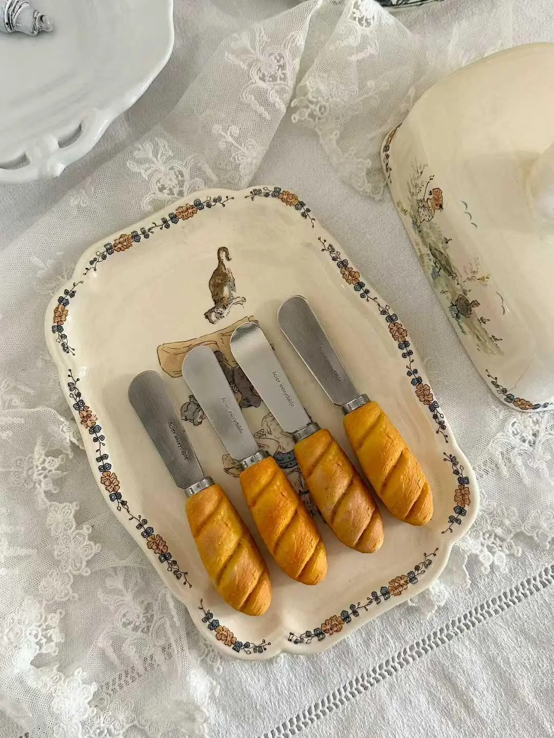 French Vintage Baguette-Shaped Stainless Steel Butter Knife, 11.8 cm