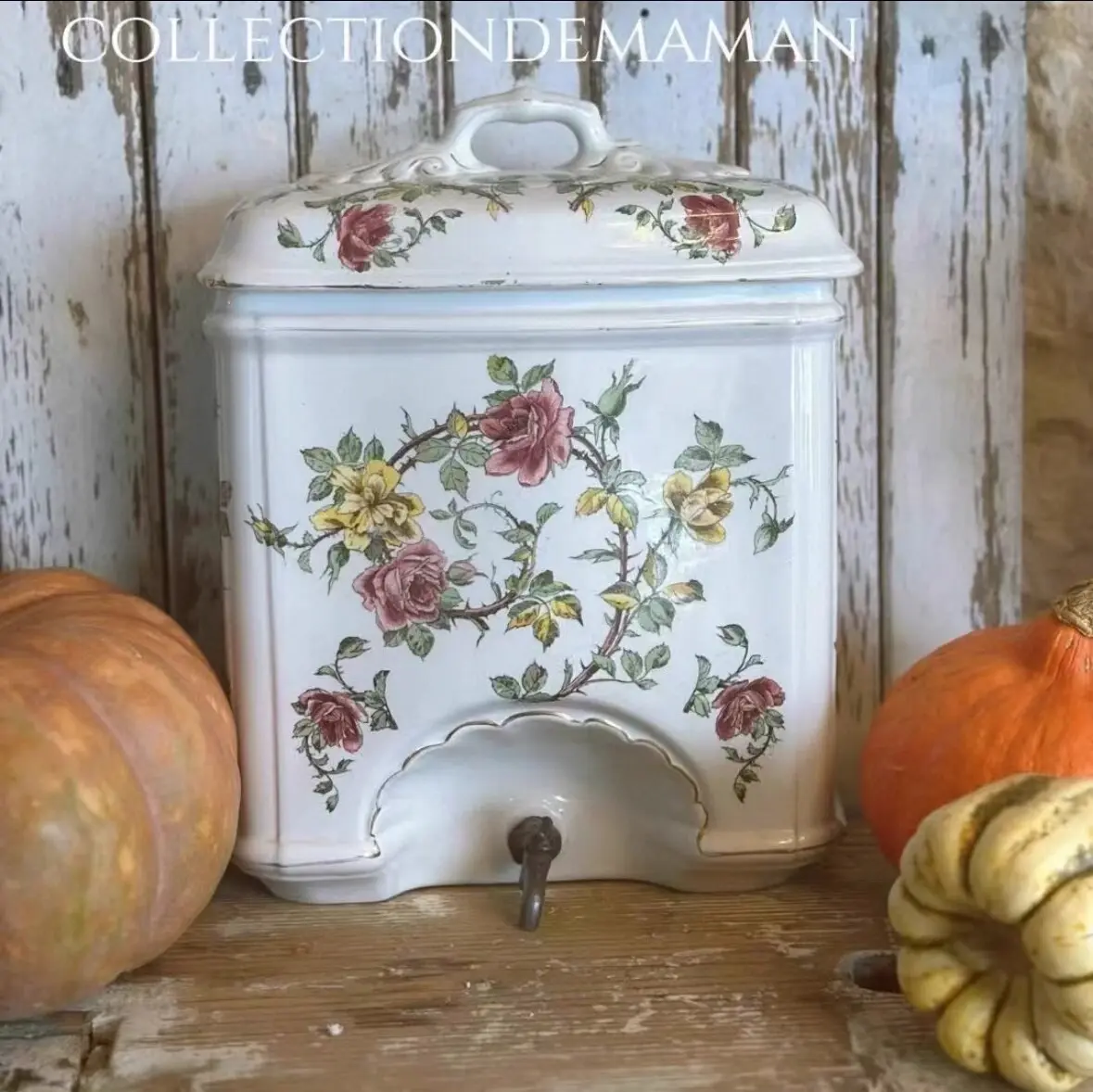 French Antique Rose Vine Wall-Mounted Ceramic Basin