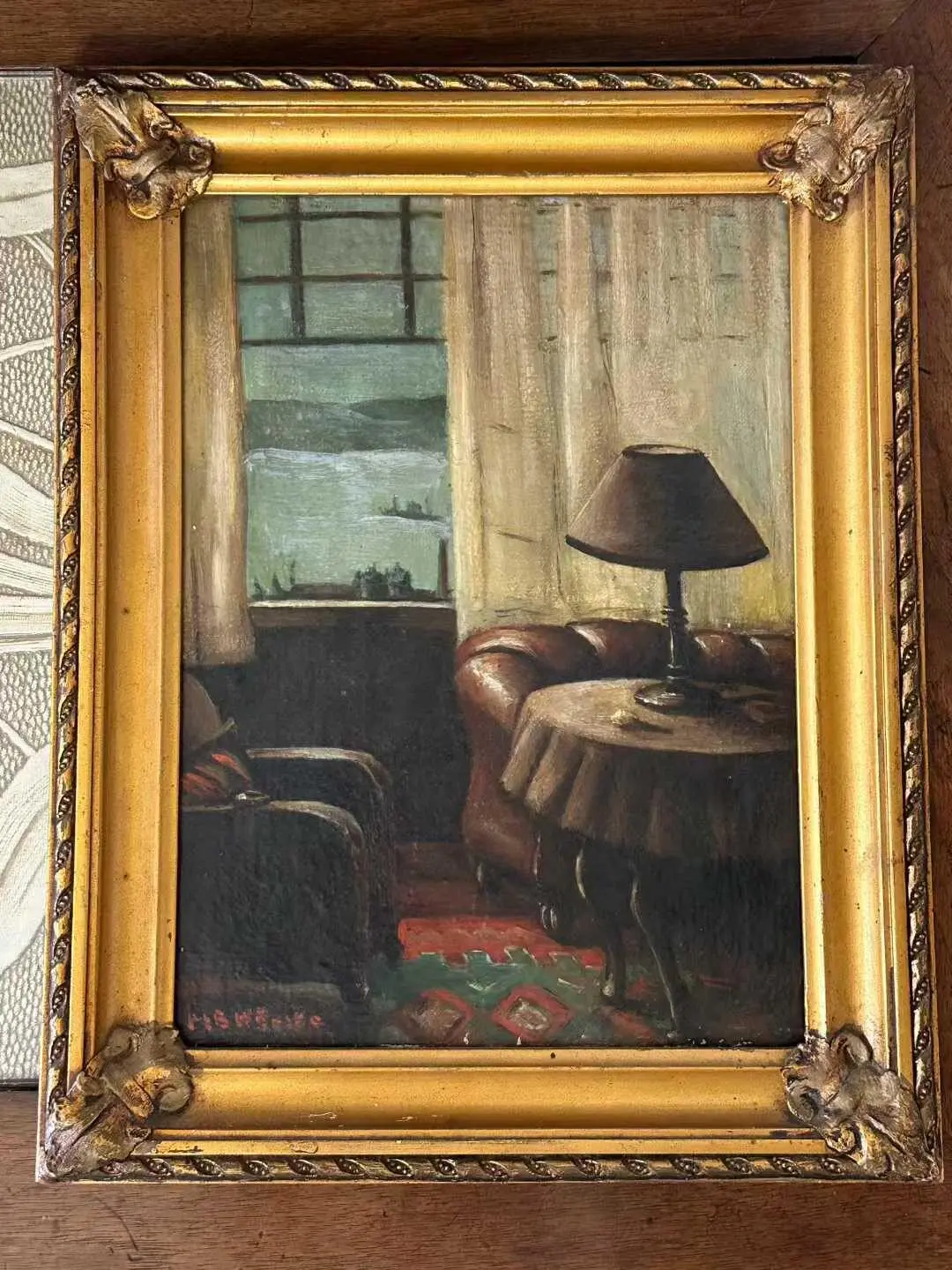 Vintage Portuguese Oil Painting — Window View of the Douro River, Porto