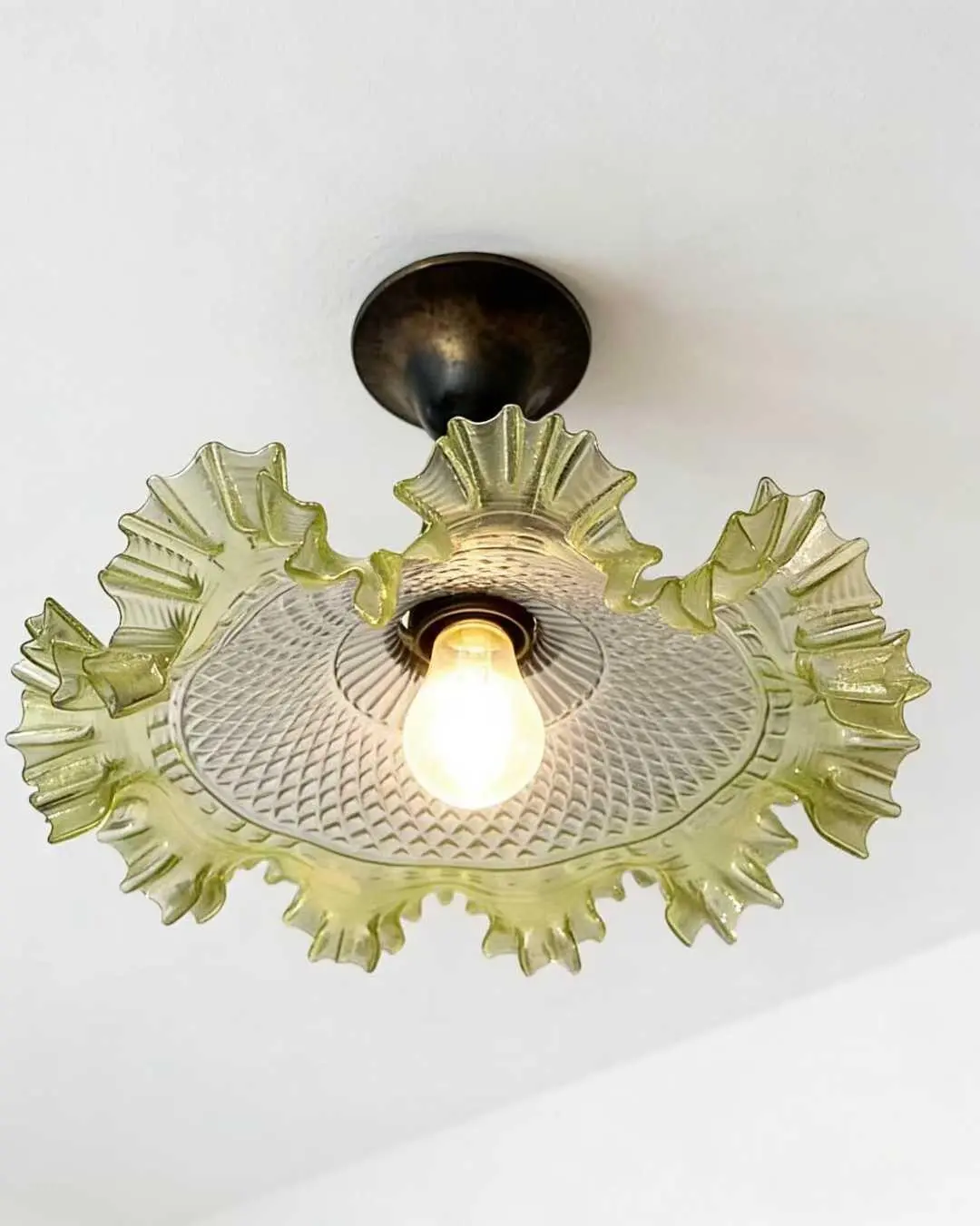 French Vintage Mint-Green Flush Ceiling Light