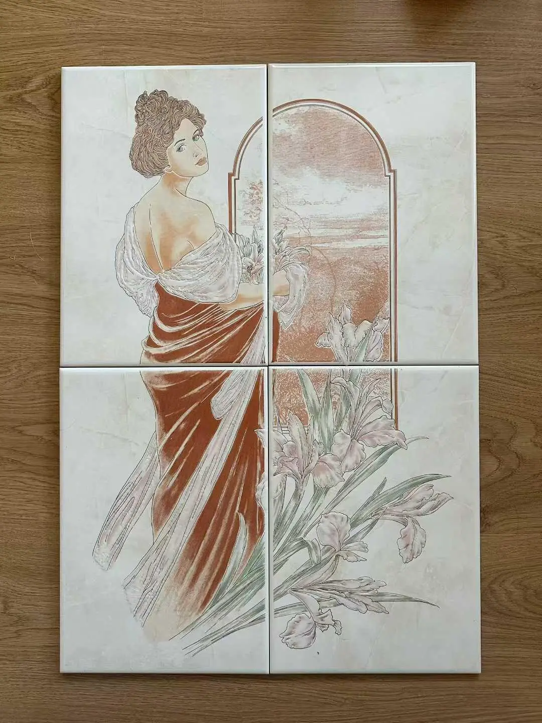 Spain 1970s–80s Art Nouveau Decorative Ceramic Wall Tile — Unique