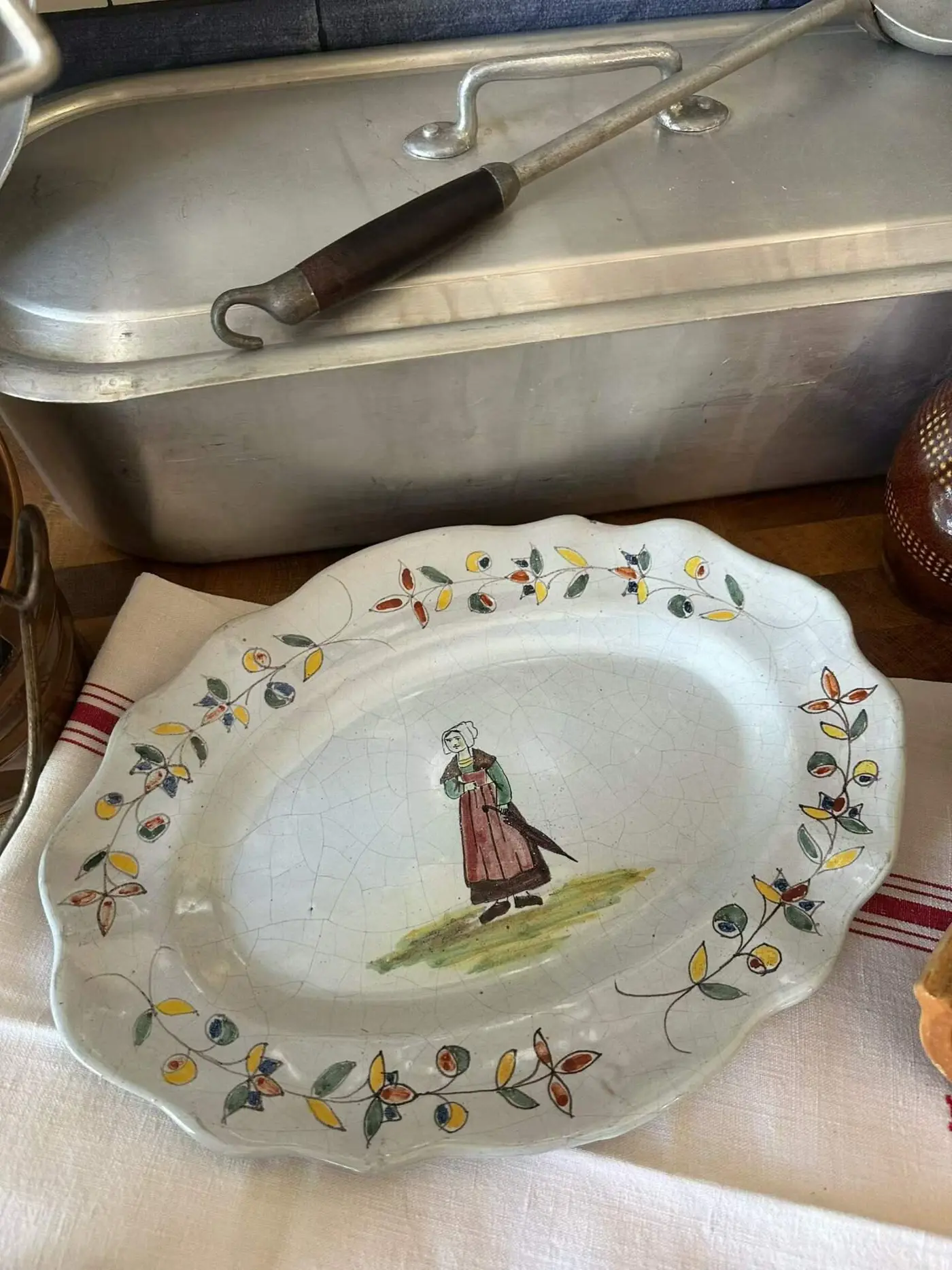 French Vintage Hand-Painted Ceramic Plate
