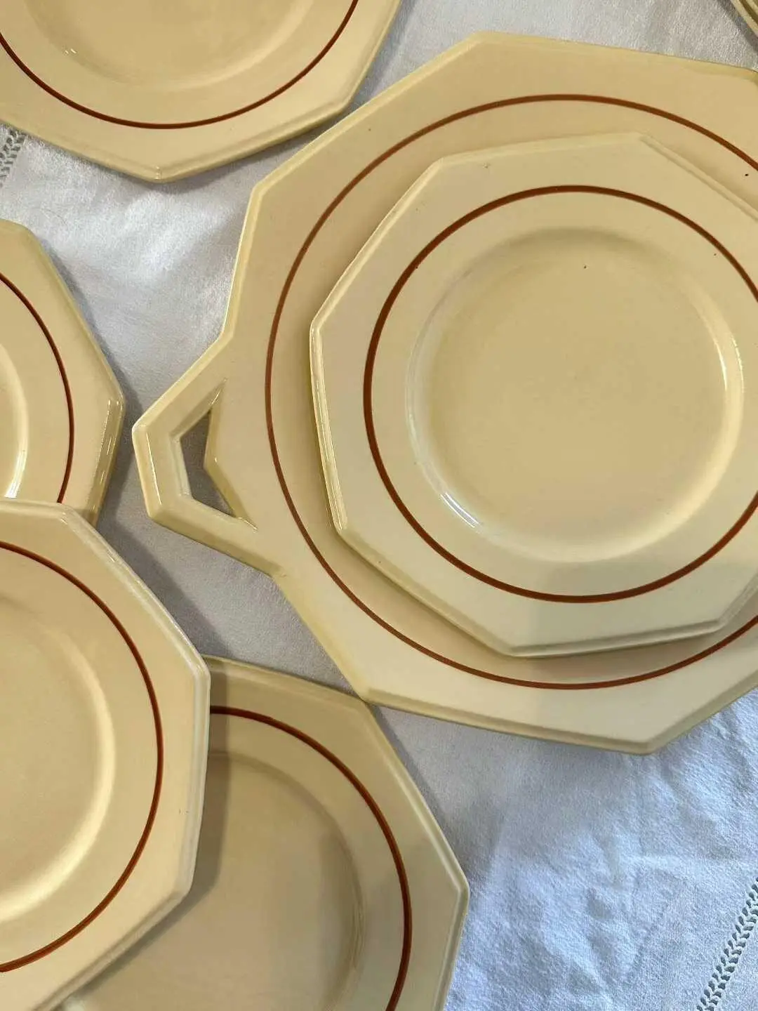 Vintage Longwy Cream-Yellow Octagonal Dessert Plate