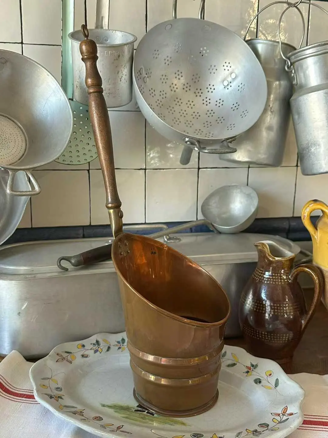 French Vintage Copper Long-Handled Ladle — Suitable as Wall-Mounted Vase