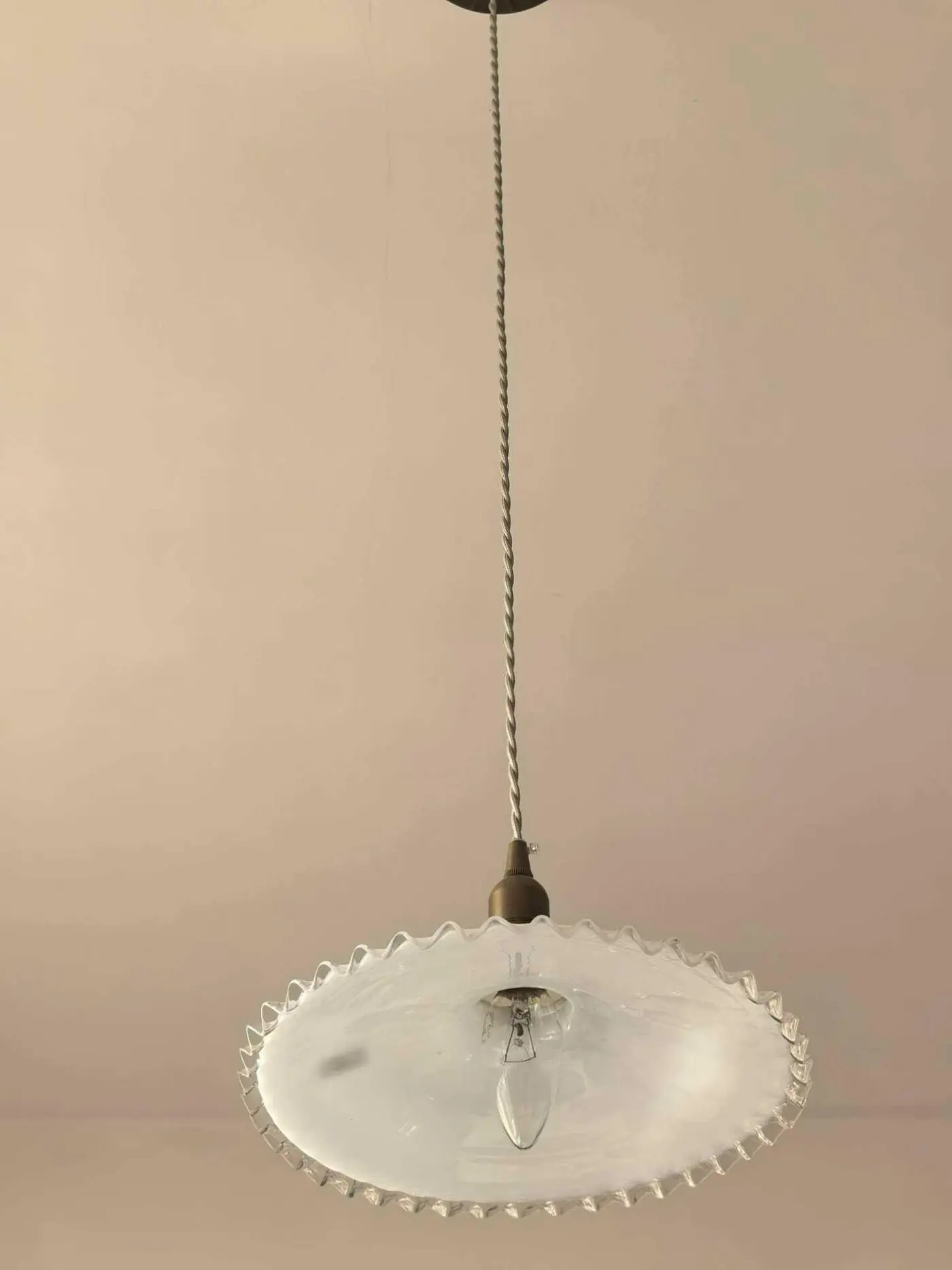 French Vintage Milk Glass Lampshade with New Brass Fittings