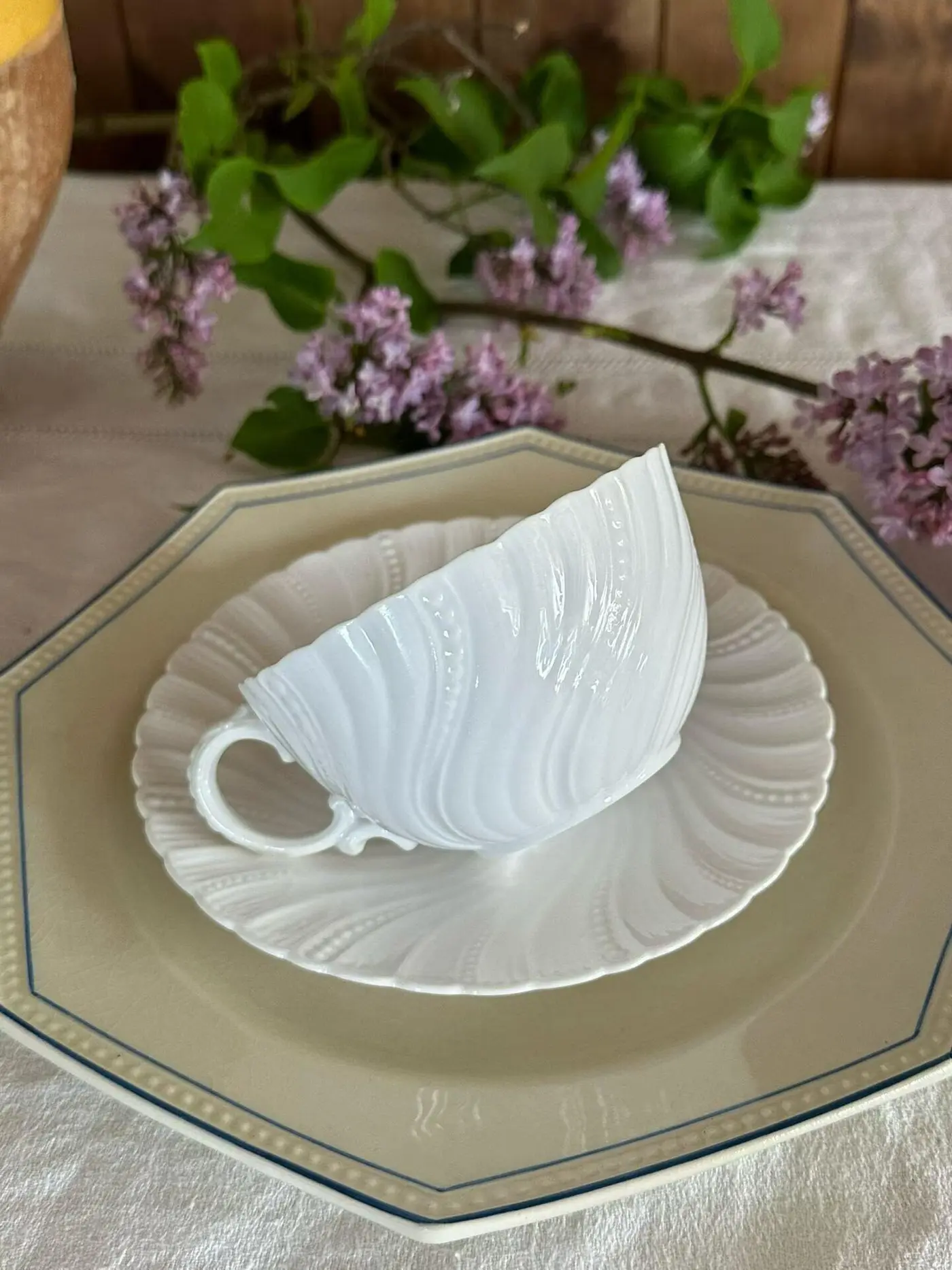 Sarreguemines White Porcelain Fluted Chocolate Cup, 250 ml