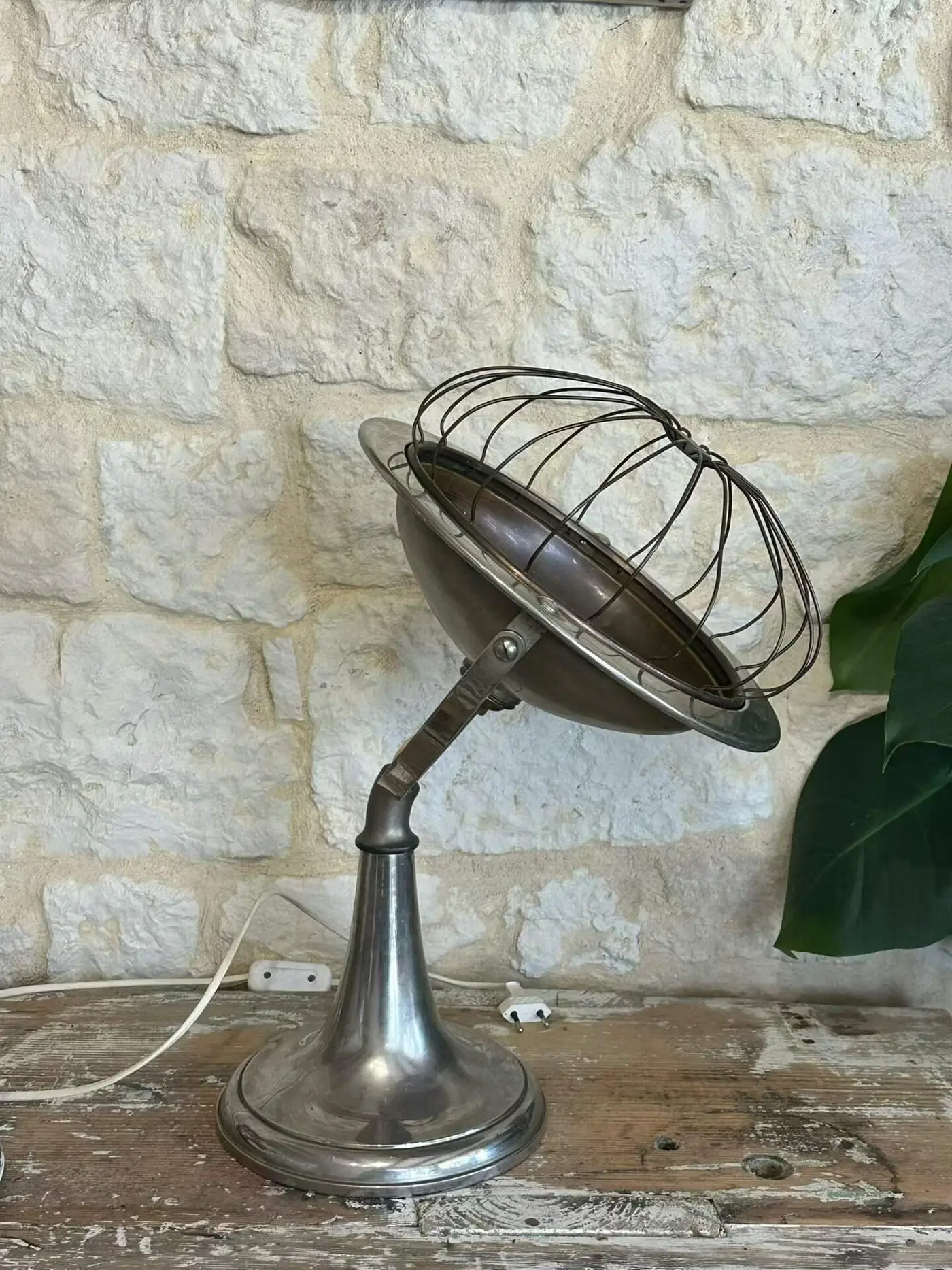 French Industrial-Style Vintage Warm-Glow Lamp, Converted Table Lamp, 46 cm