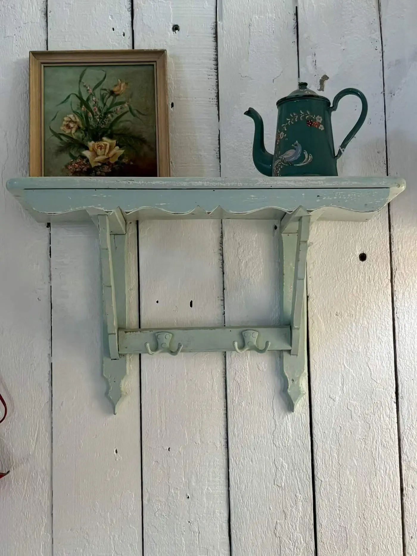 Vintage French Country Cream-Green Storage and Clothes Rack