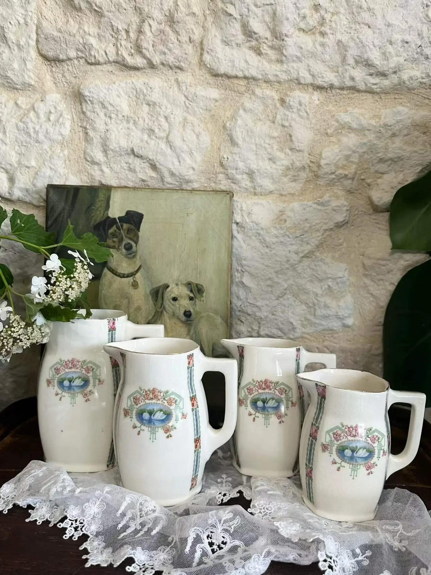 Set of 4 French Vintage Swan Pitchers