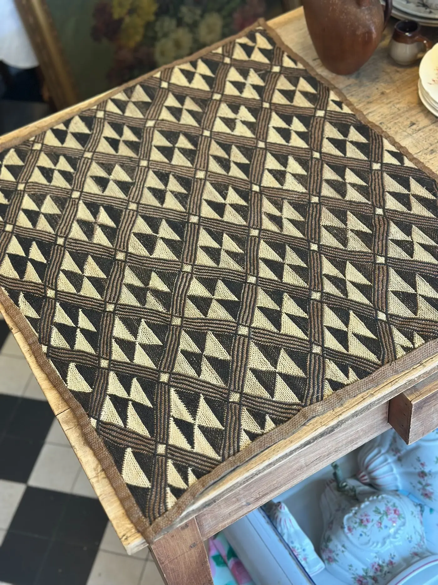 Handwoven African Kuba Cloth Panel, Raffia, 67 x 57.5 cm