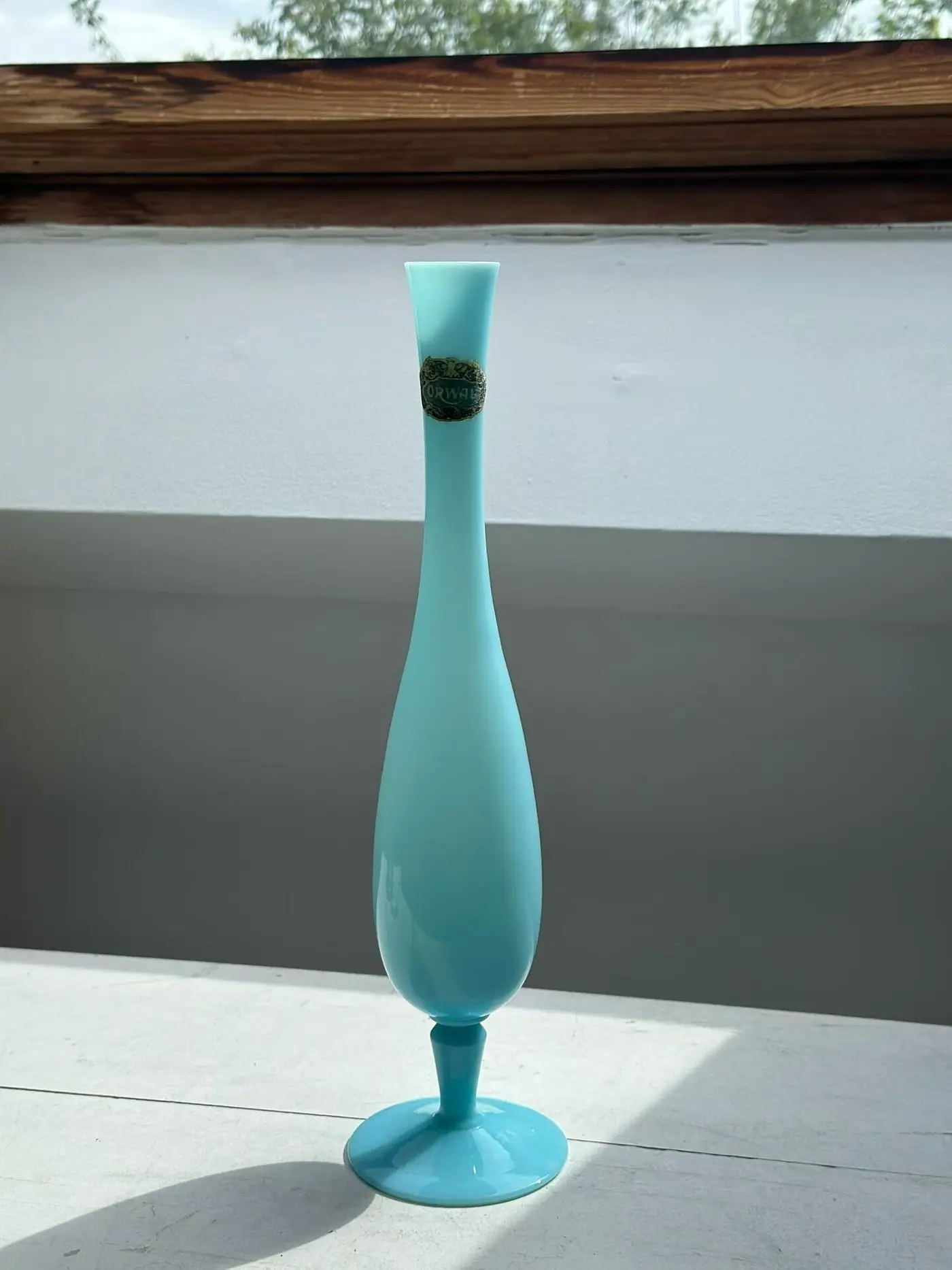 1960s Ice-Blue Milk Glass Vase, 40 cm — Rare Tall Height