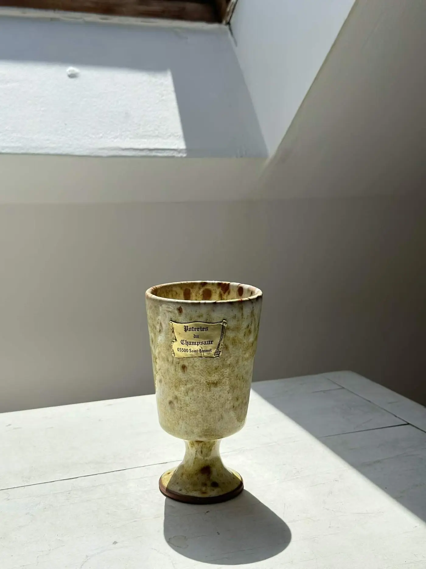 French Vintage Poteries du Champsaur Stemmed Earthenware Cup