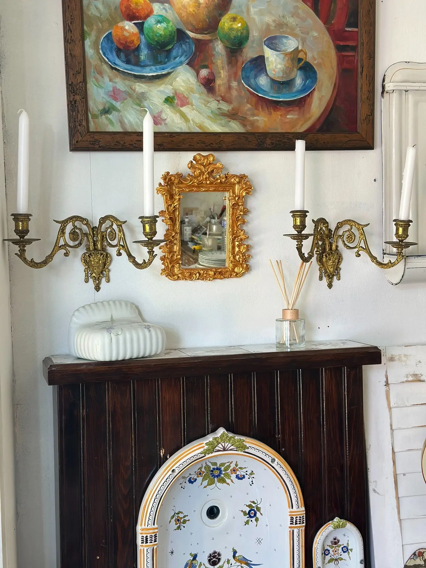 Pair of French Antique Brass Candle Sconces (one not fully retracting)