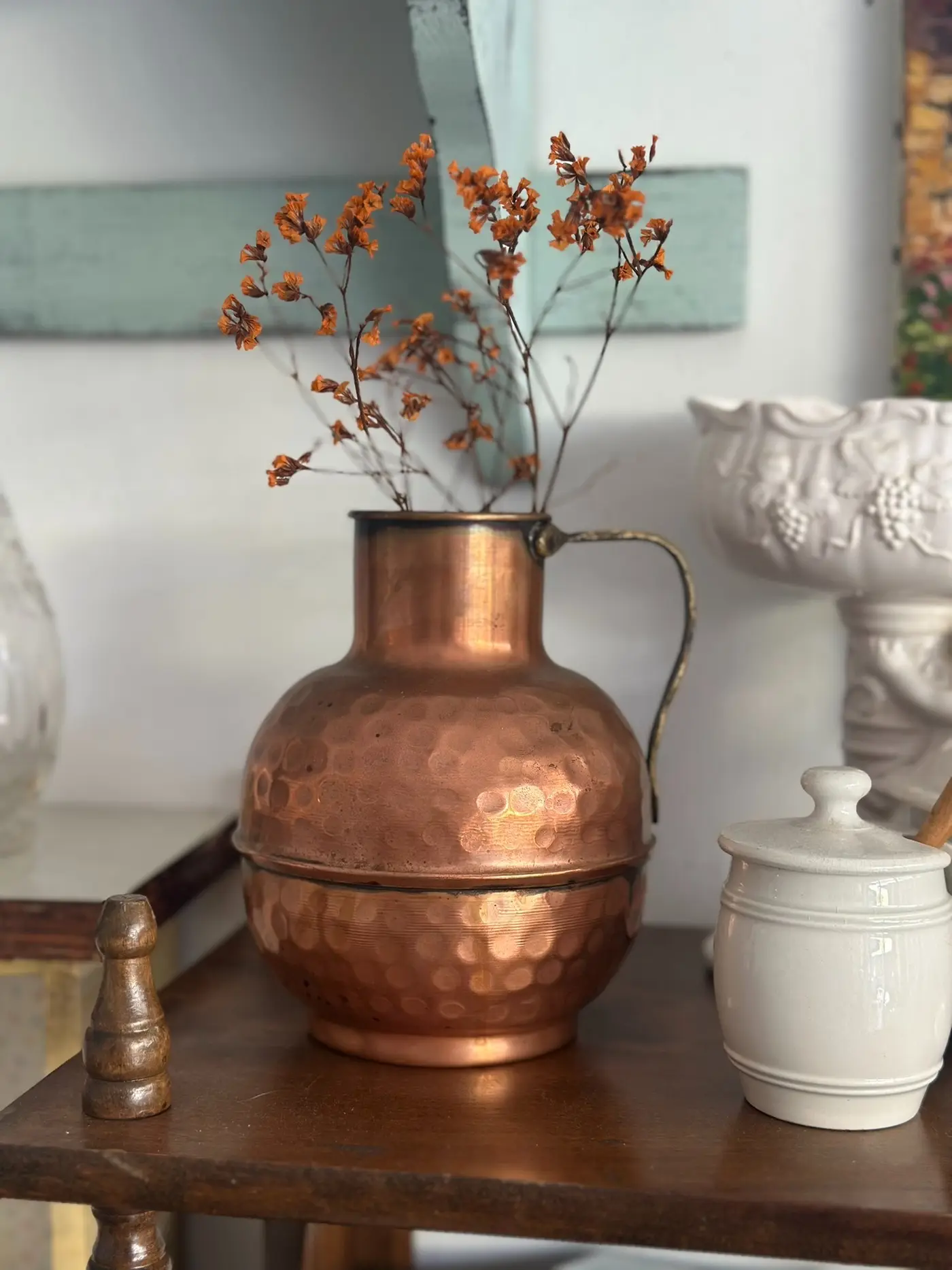 Vintage French Hammered Copper Jug