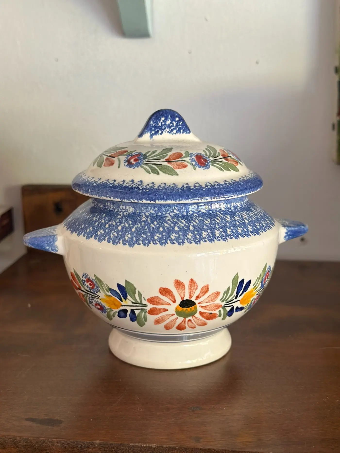 Vintage French Henriot Quimper Hand-Painted Lidded Sugar Bowl
