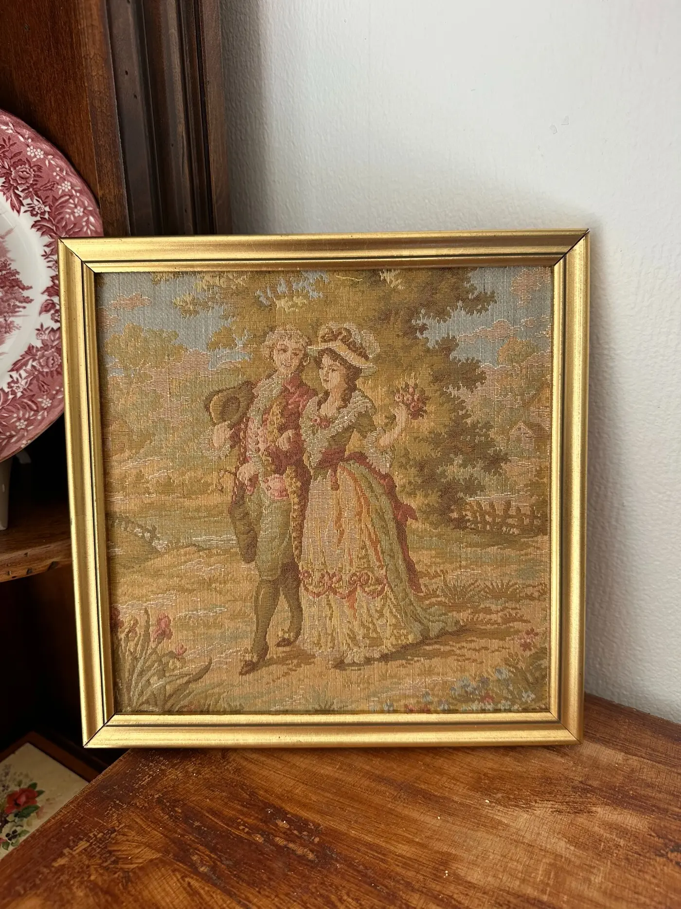 French Vintage Rococo Courtly Couple Tapestry