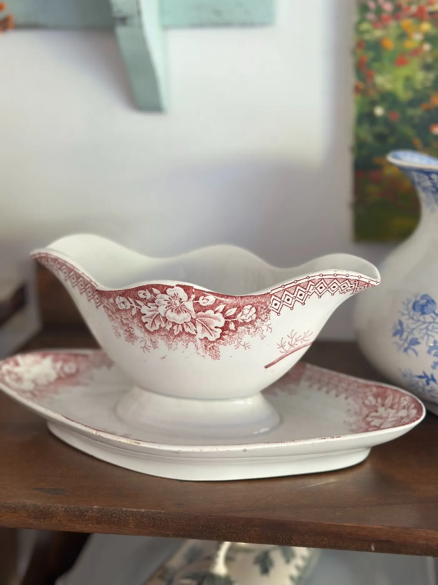Vintage French ST AMAND 'Garden' Sauce Boat with Original Tray