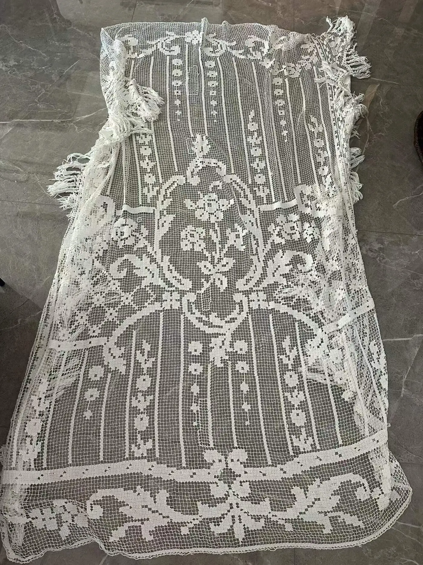 French Handmade Net Lace, c.1900–1930, 225 x 140 cm