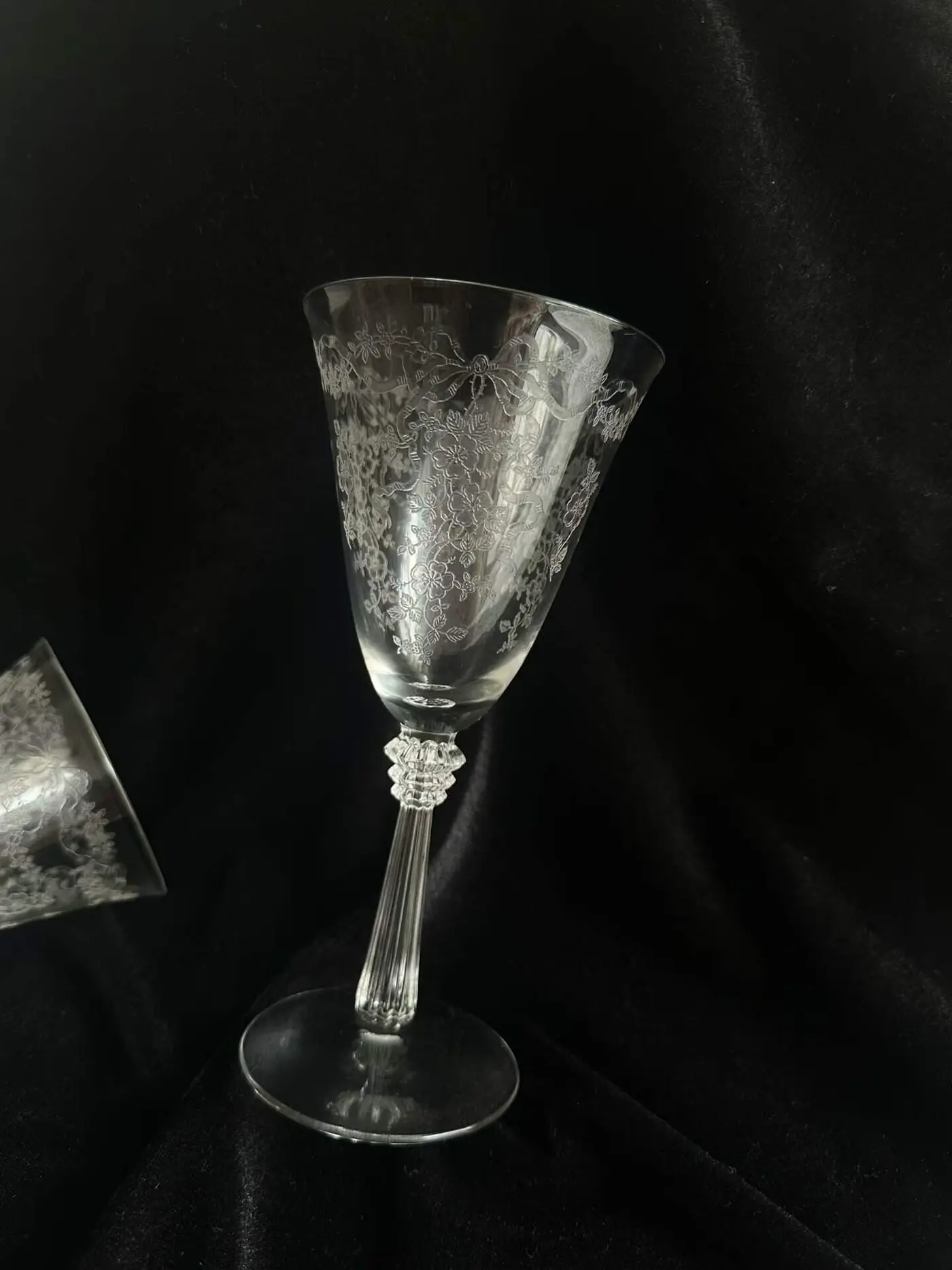 Vintage Fostoria Romance Etched Crystal Wine Goblet, Large, 19 cm