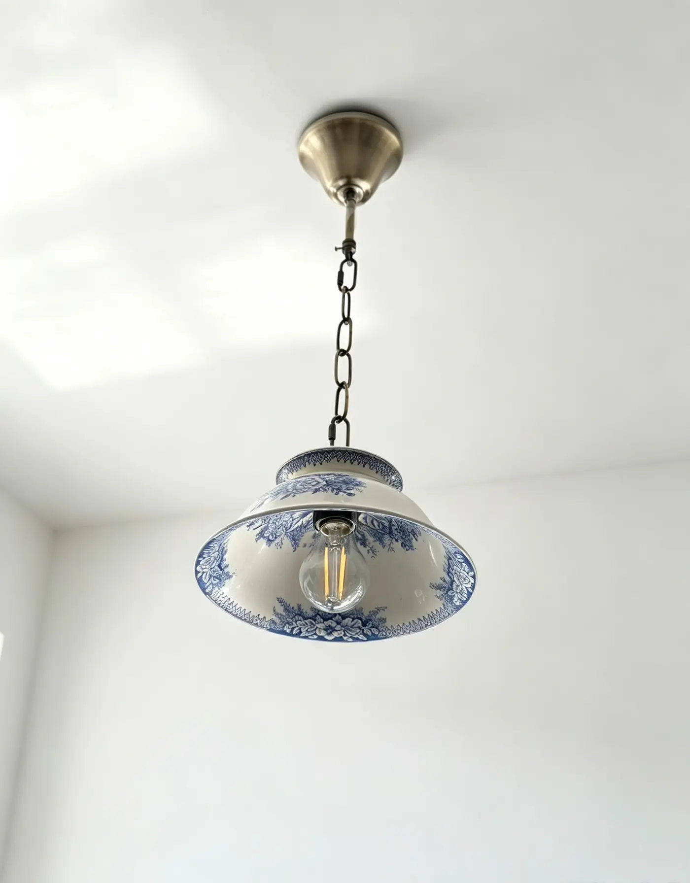 French ST.AMAND 'Jardin' Vintage Ceramic Salad-Bowl Pendant Lamp, Blue-and-White